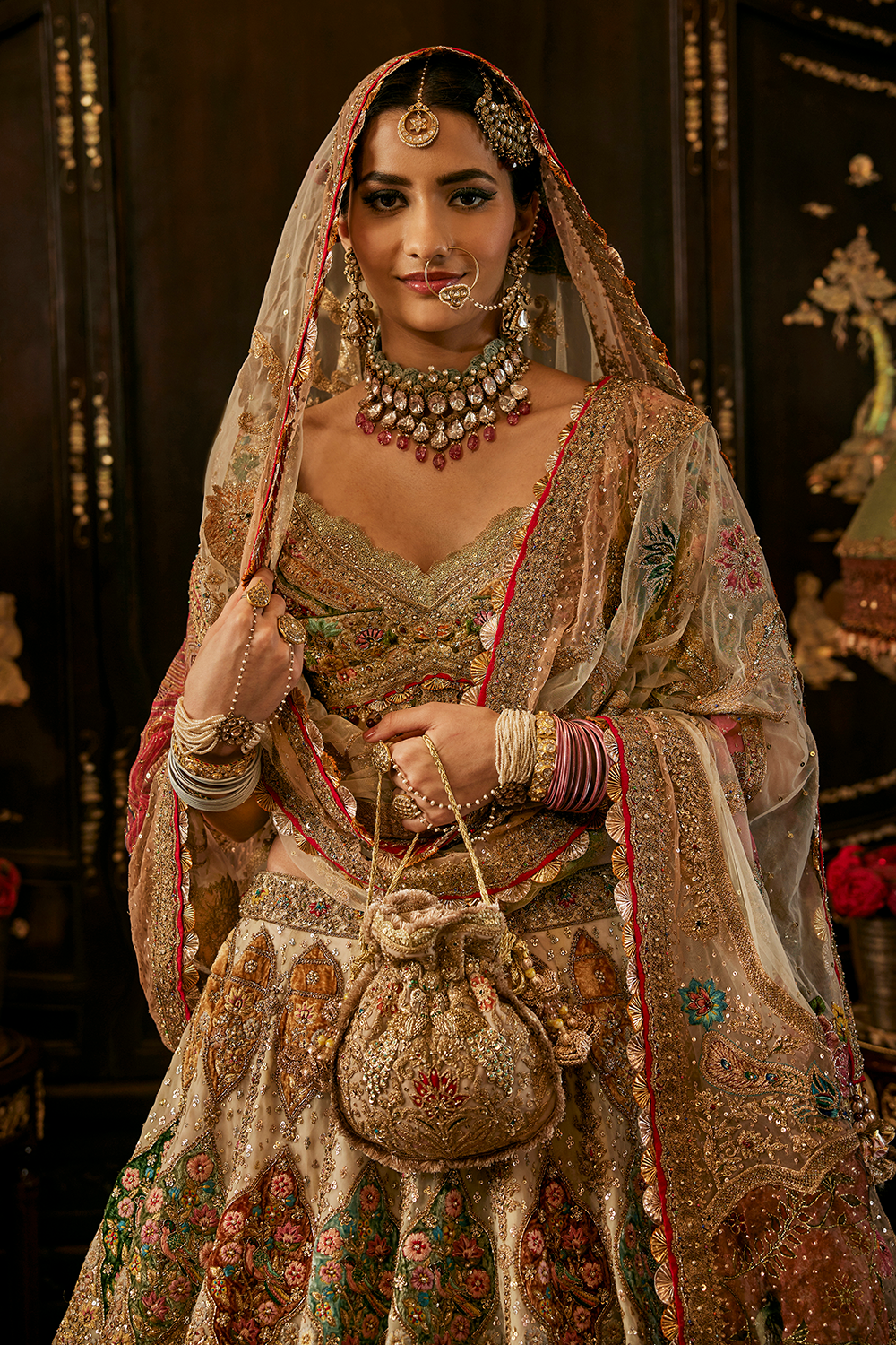 Ivory Mughal Minitature Lehenga