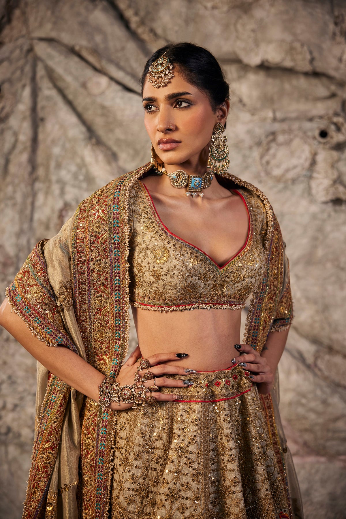 Muted Gold & Sage Embroidered Lehenga