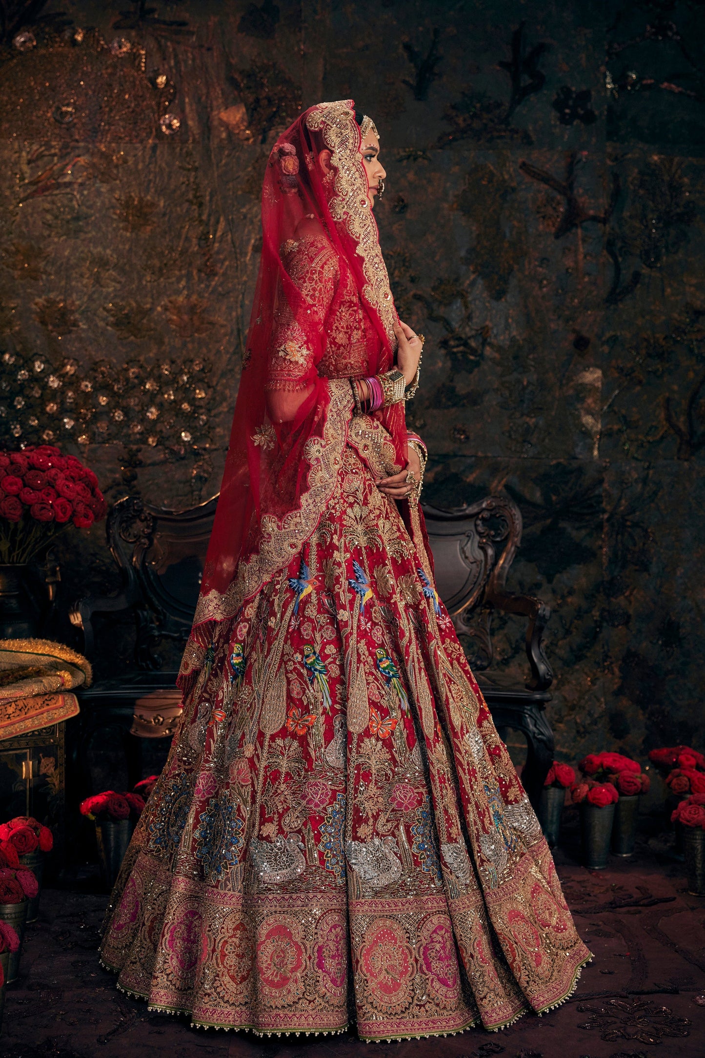 Deep Red Embroidered Lehenga