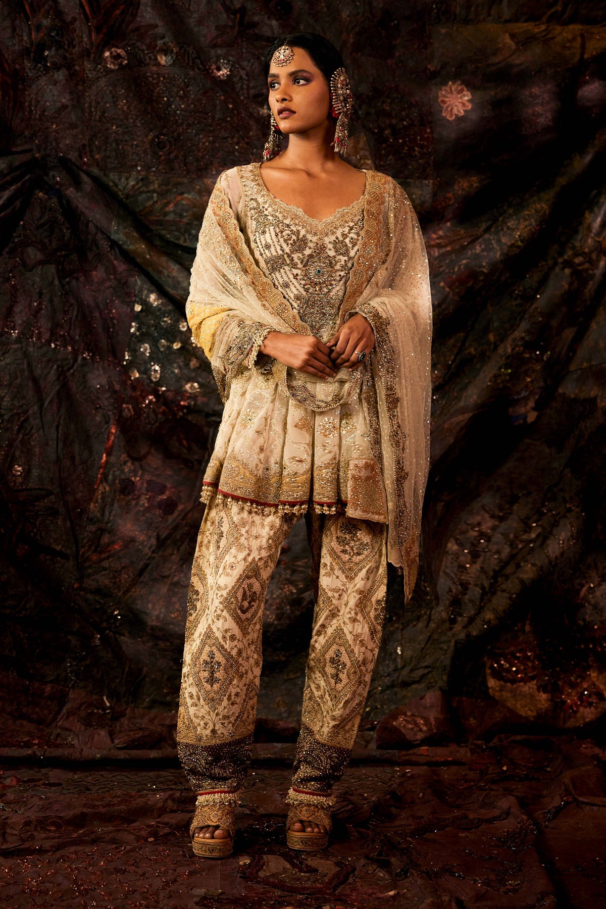 Ivory Tulle Kalidar Kurta Set