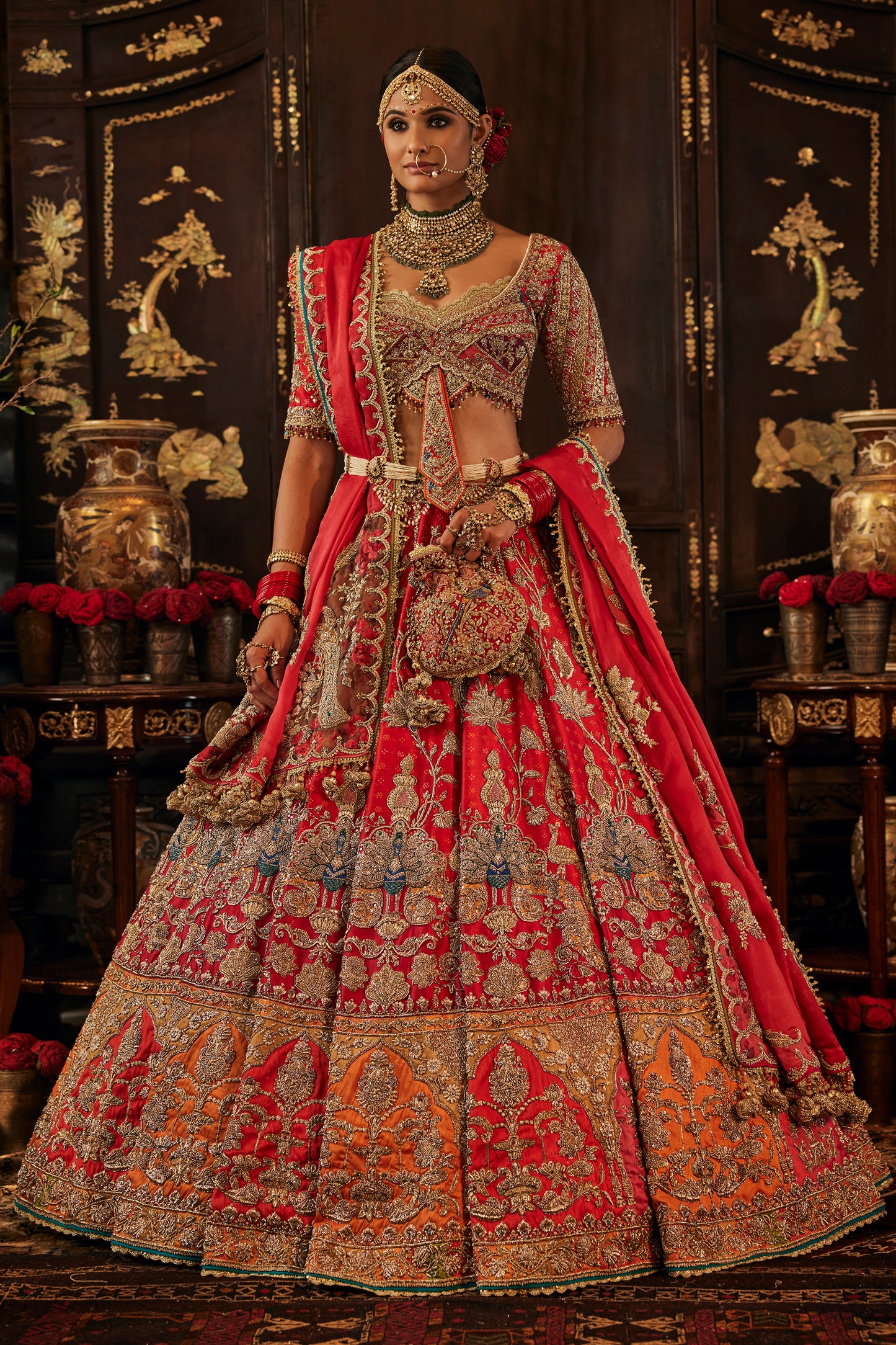 Vivid Red Palampore Lehenga