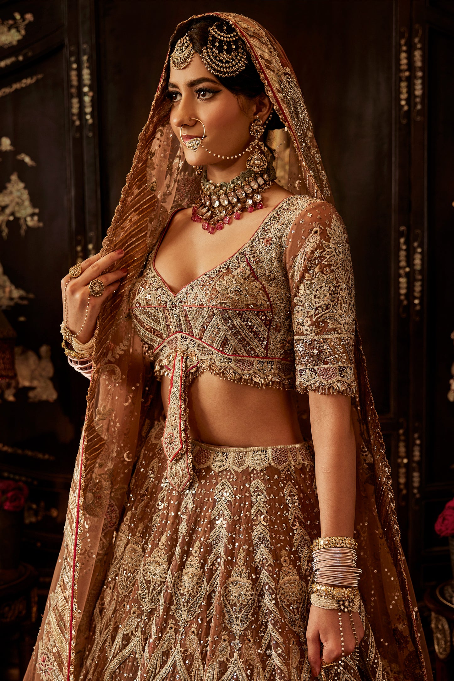 Ivory & Blush Floral Lehenga