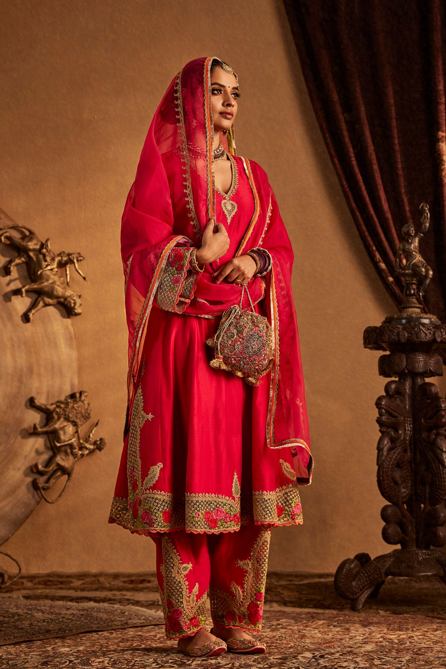 Deep Pink Mughal jaali Kurta Set