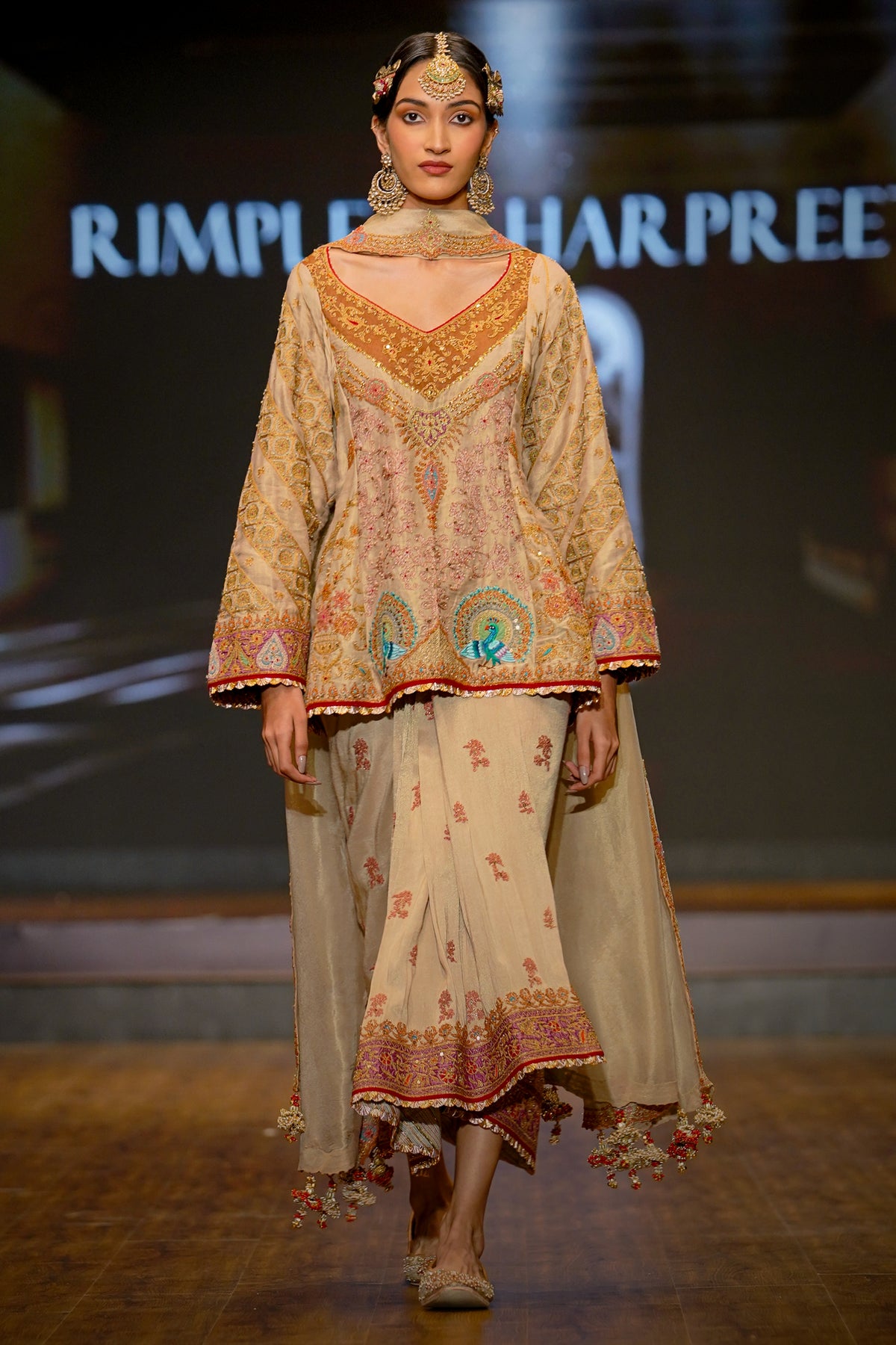 Pale Gold Embroidered Lungi Set