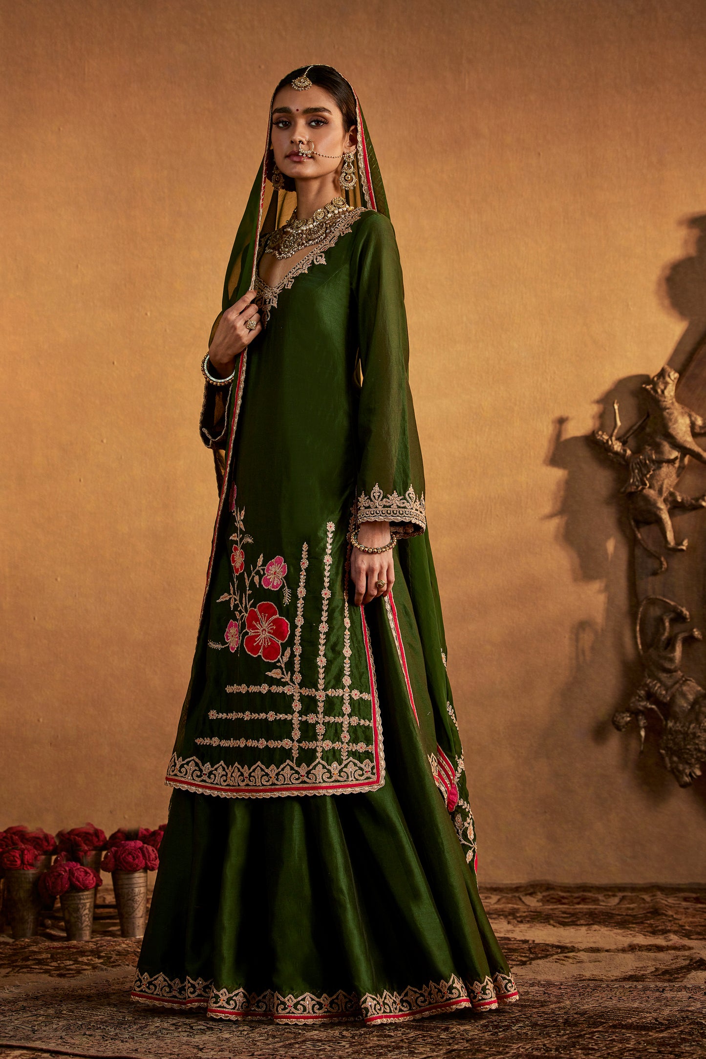 Deep Green Floral Sharara Set
