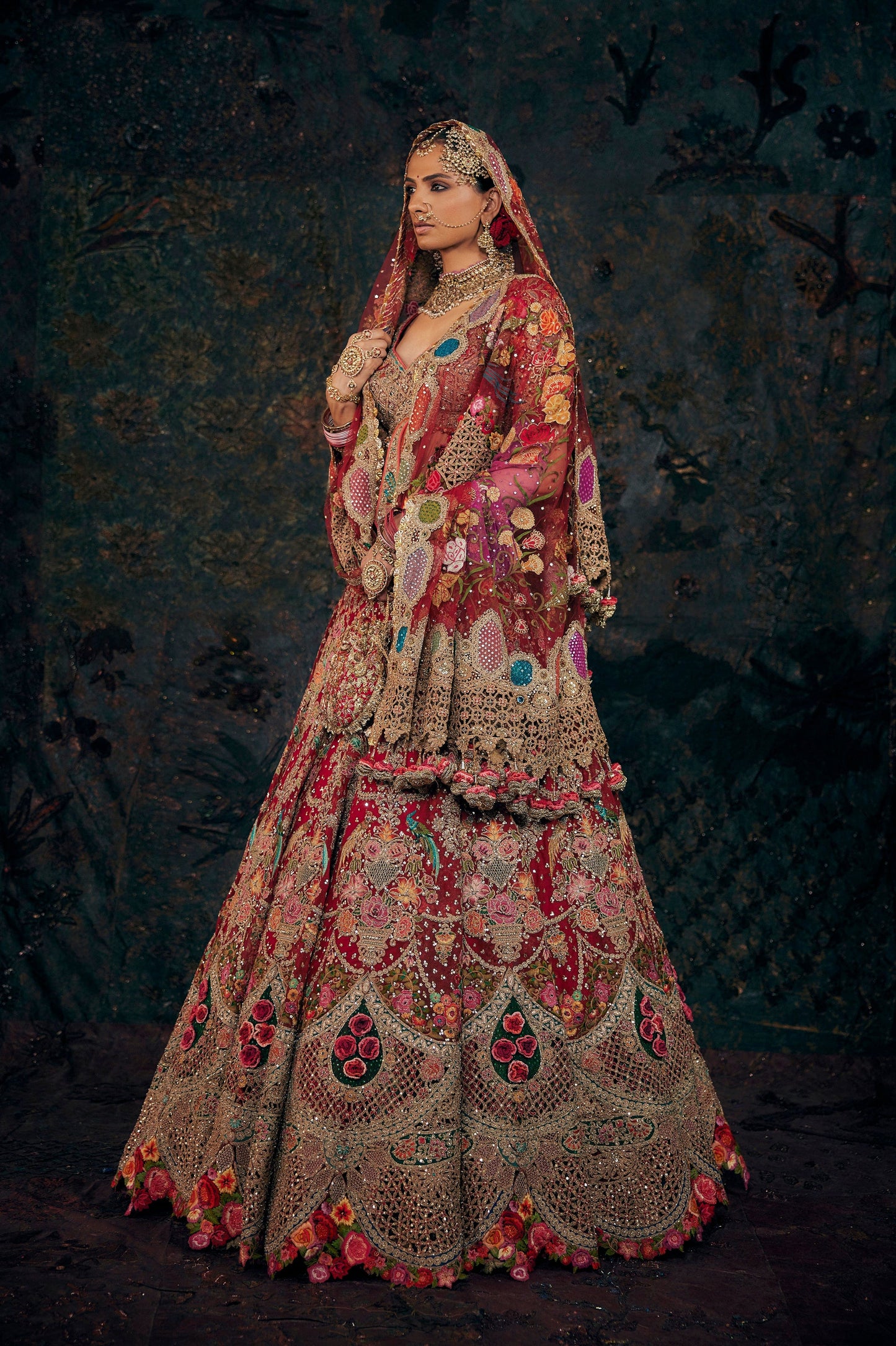 Scarlet Red Floral Lehenga