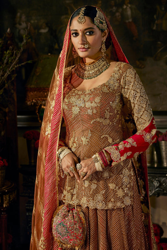 Earthy Cinnamon Red Tulle Lehenga