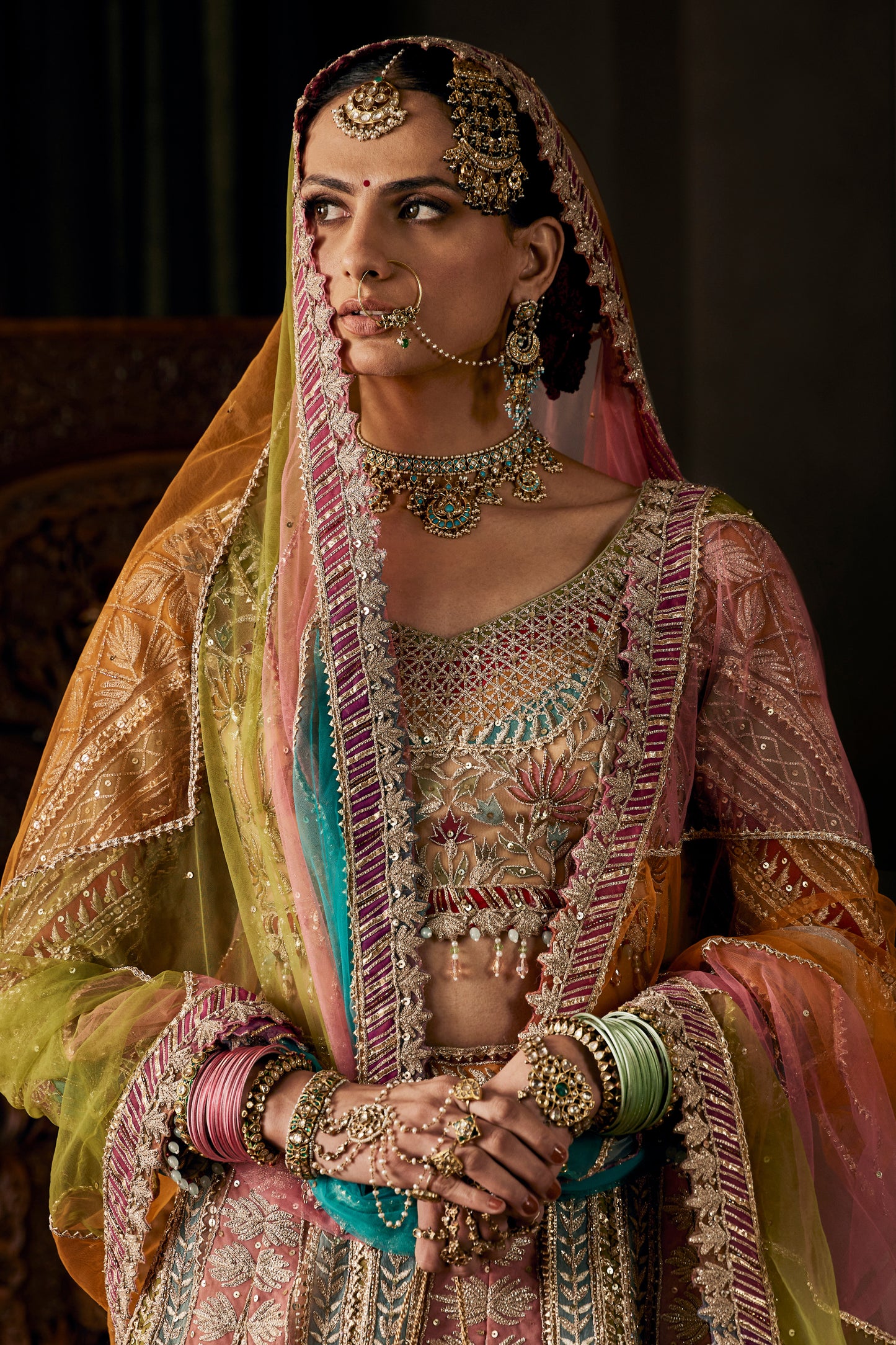 Multi Hued Tulle Lehenga