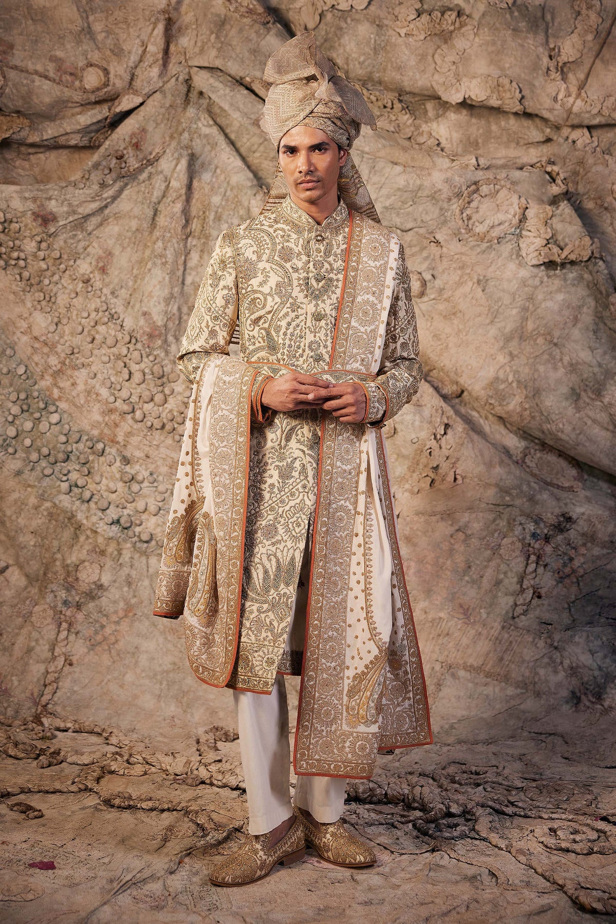 Ivory Floral Embroidered Sherwani