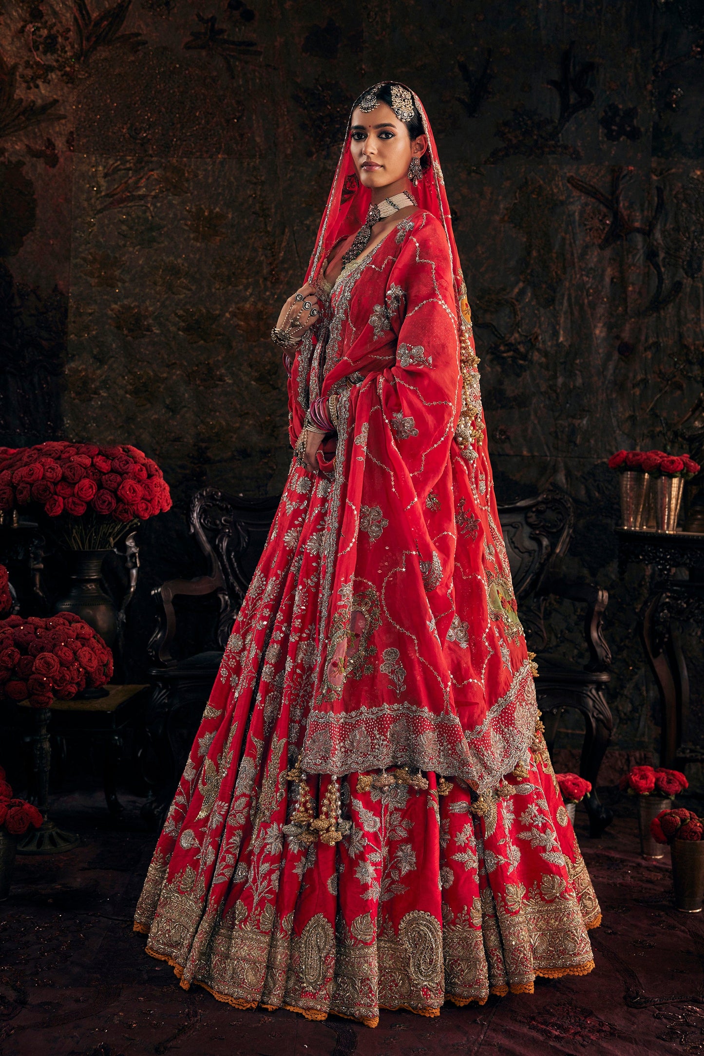 Scarlet Red Phoenix Lehenga