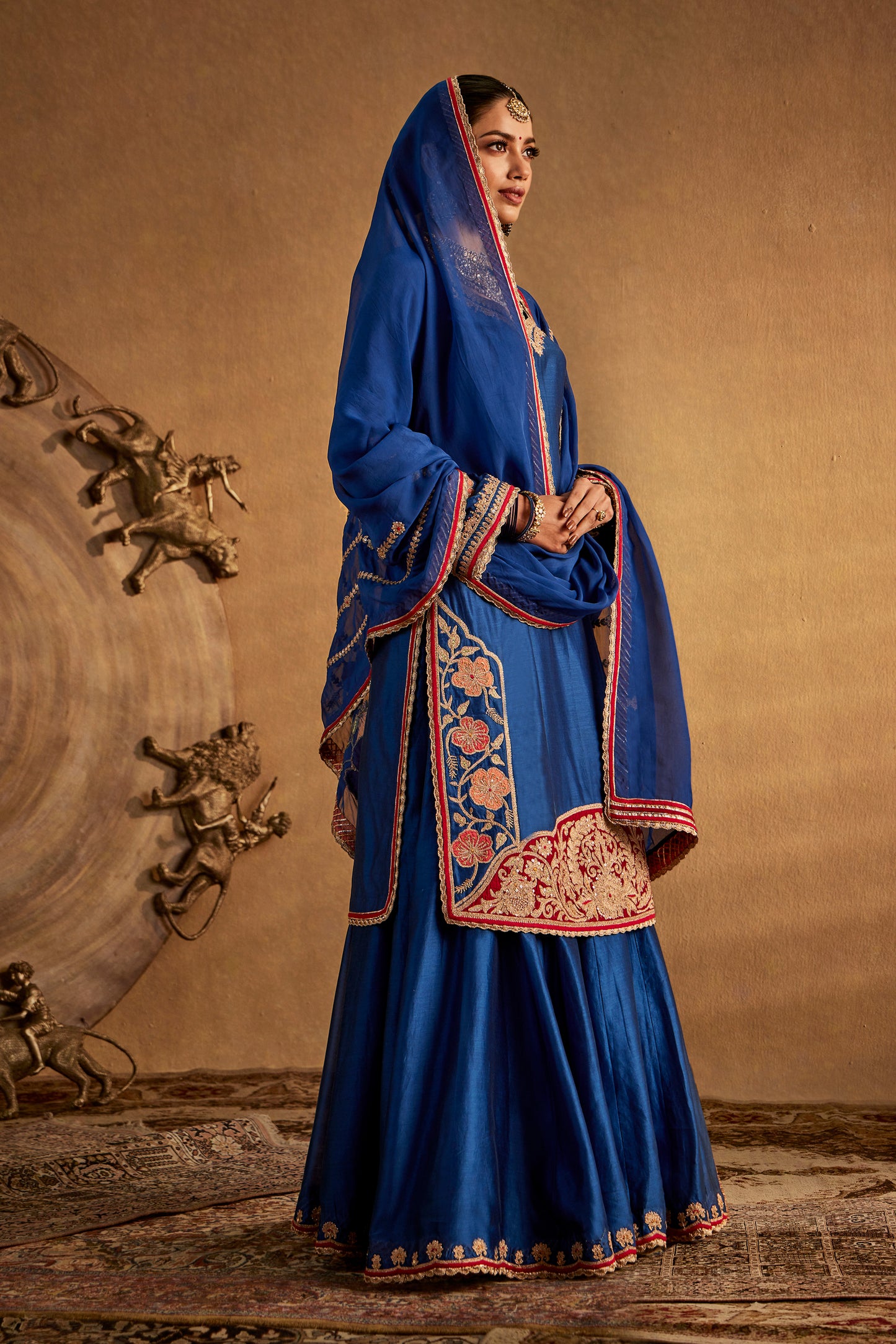 Dark Blue Floral Sharara Set