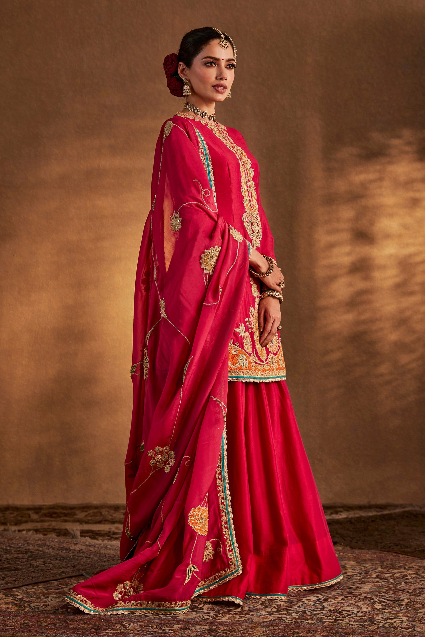 Deep Pink Floral Sharara Set