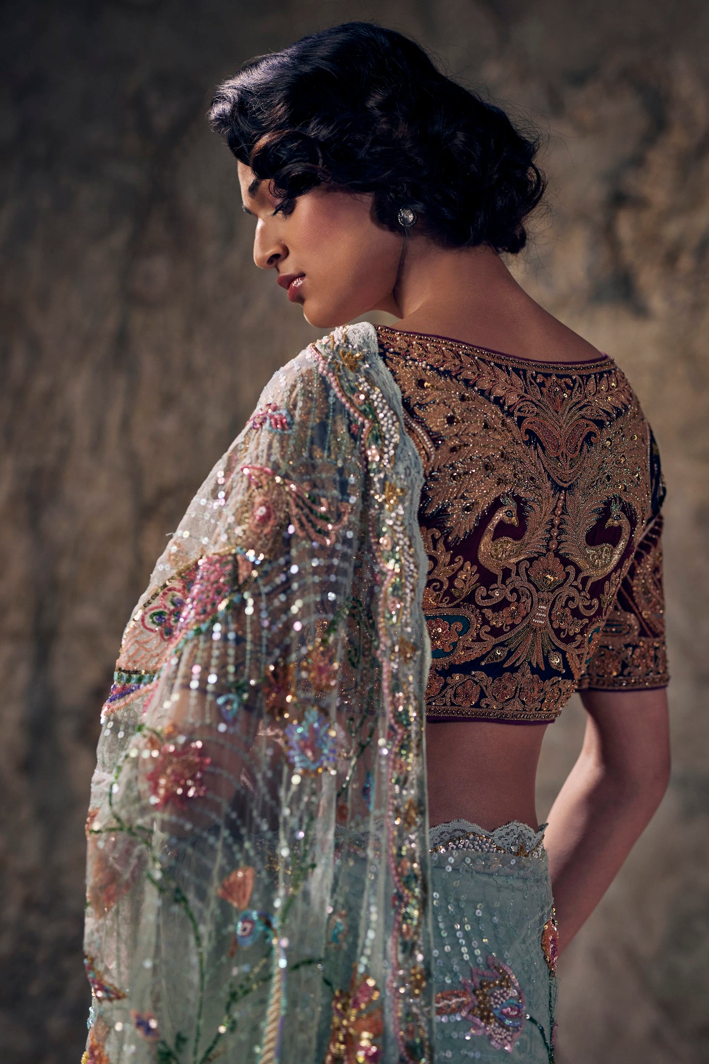 Ice Blue Deco Mosaic Saree