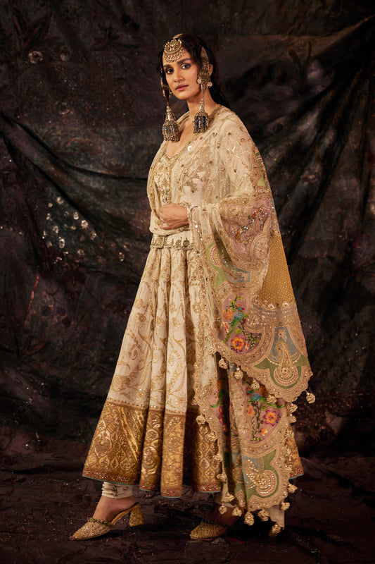 Ivory & Gold Mulmul Kalidar