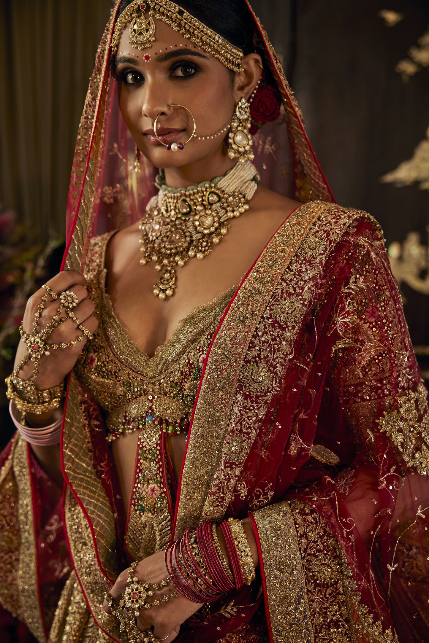 Deep Ruby Posy Lehenga