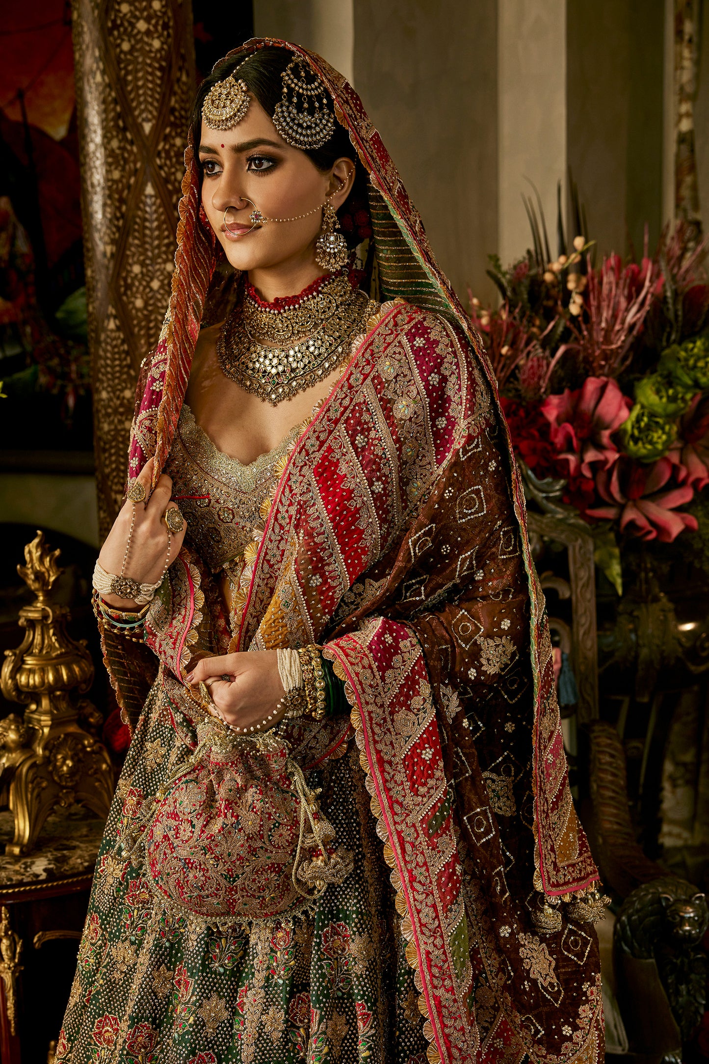Forest Green Silk Lehenga