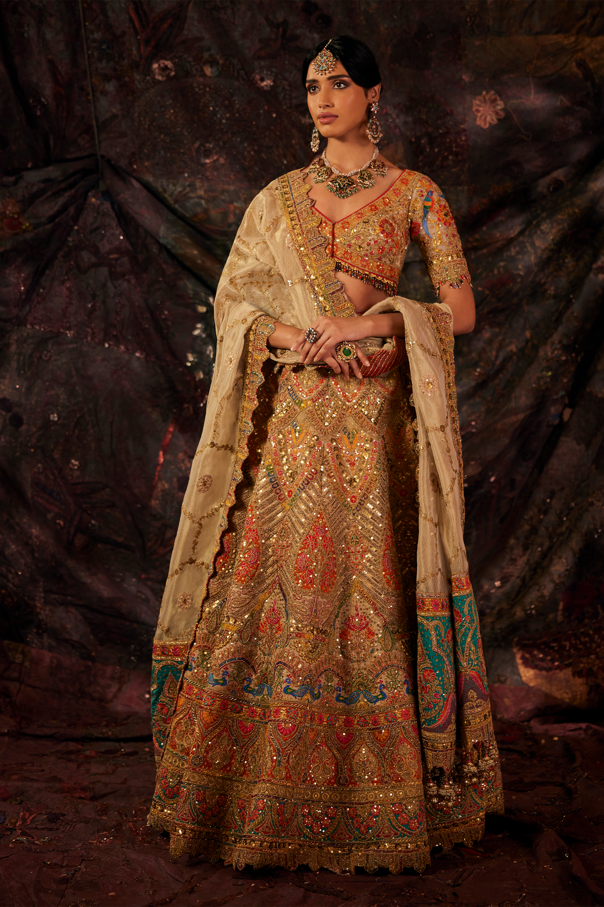 Pale Gold Embroidered Lehenga