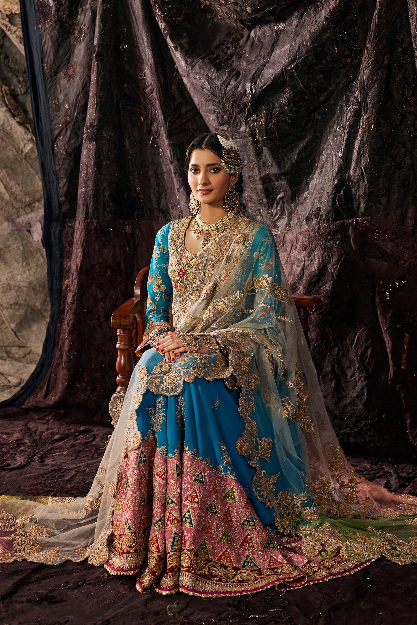 Turquoise Embroidered Kurti Sharara Set