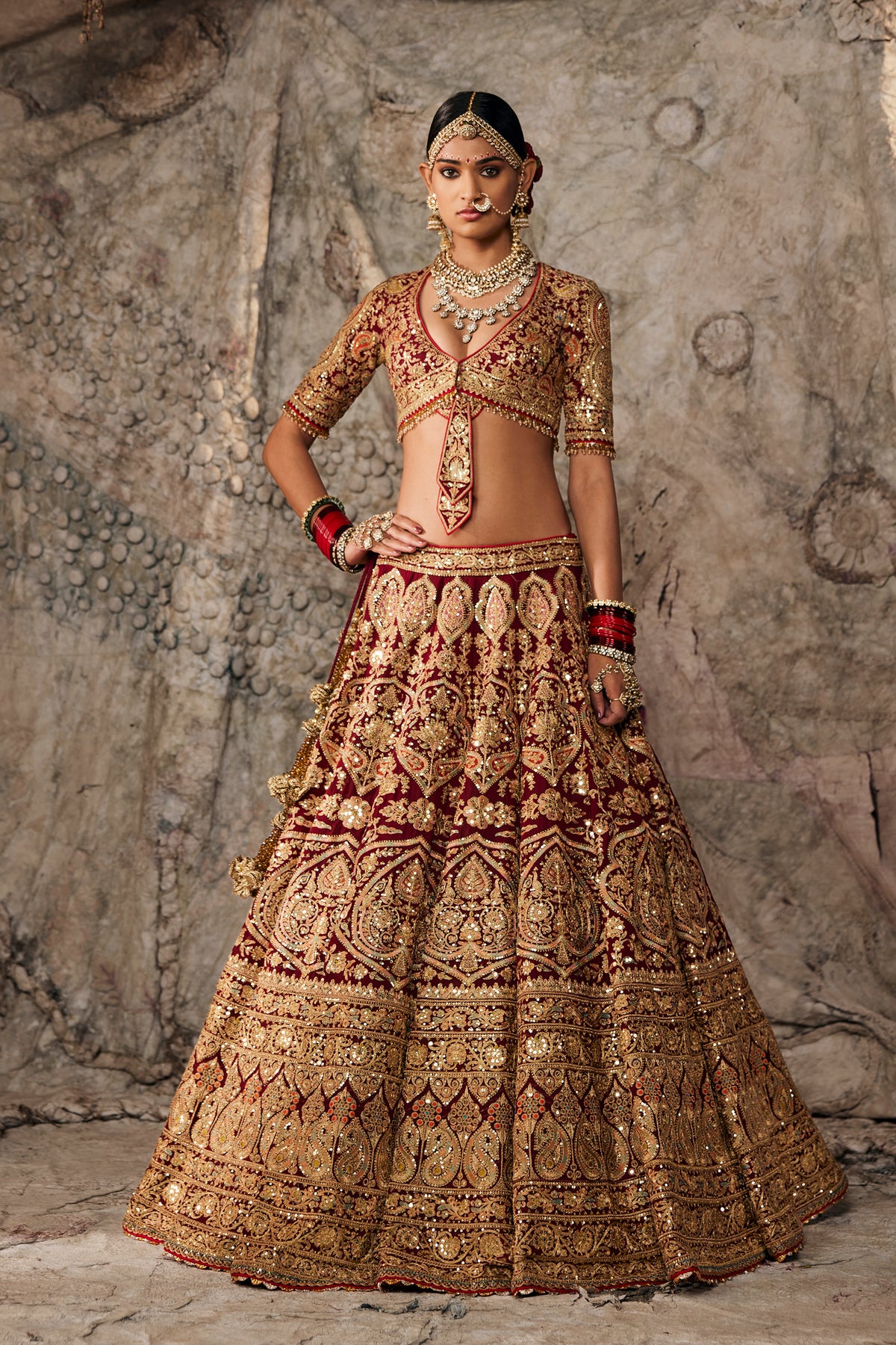 Maroon Embroidered Georgette Lehenga
