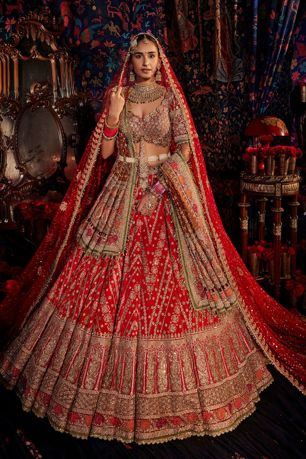 Scarlet Red Chevron  Lehenga Set