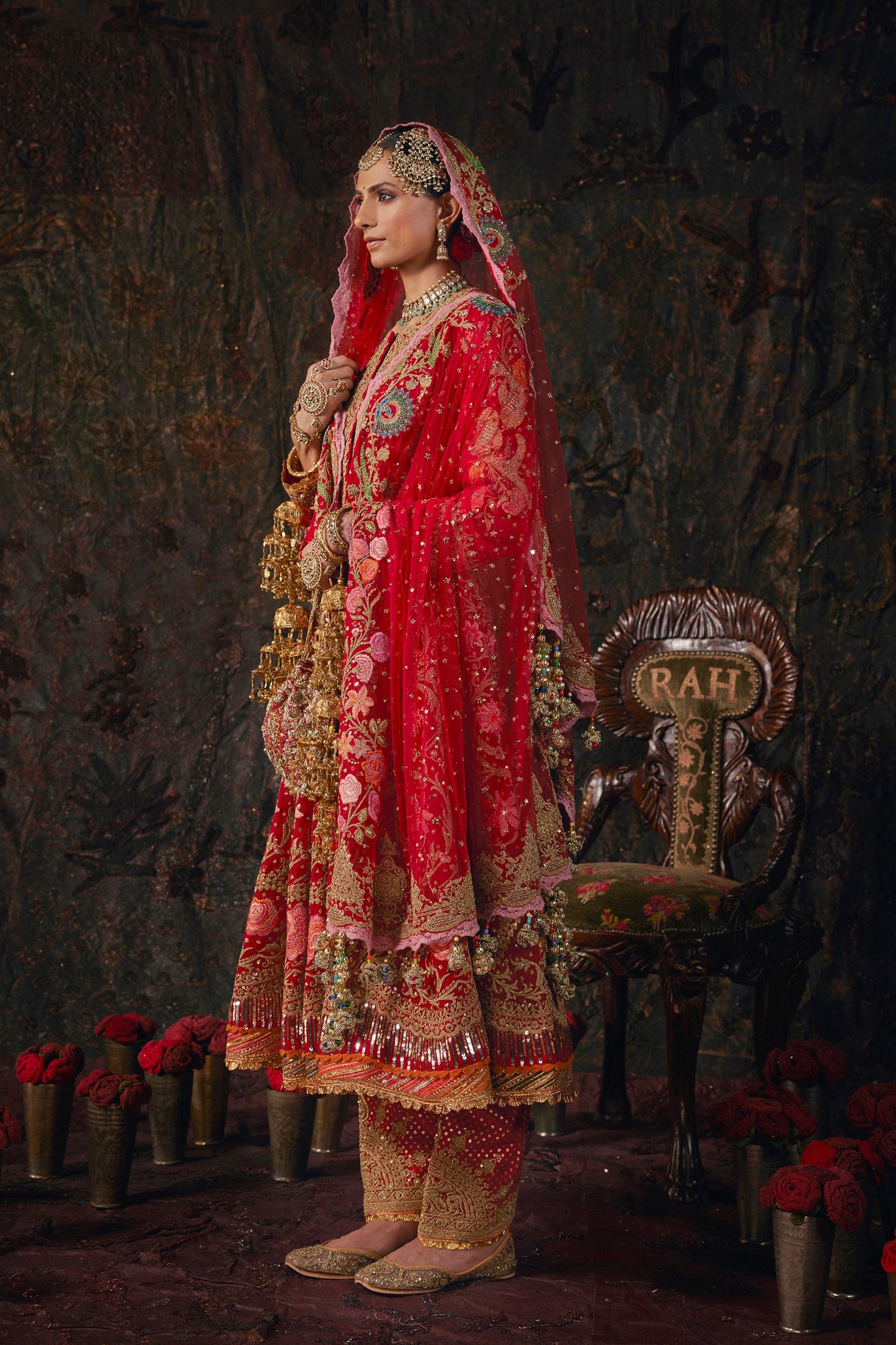 Deep Red Floral Kalidar Set