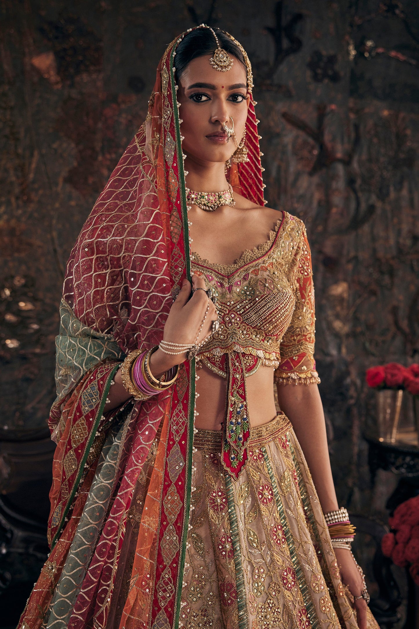 Earthy Ivory Tulle Lehenga