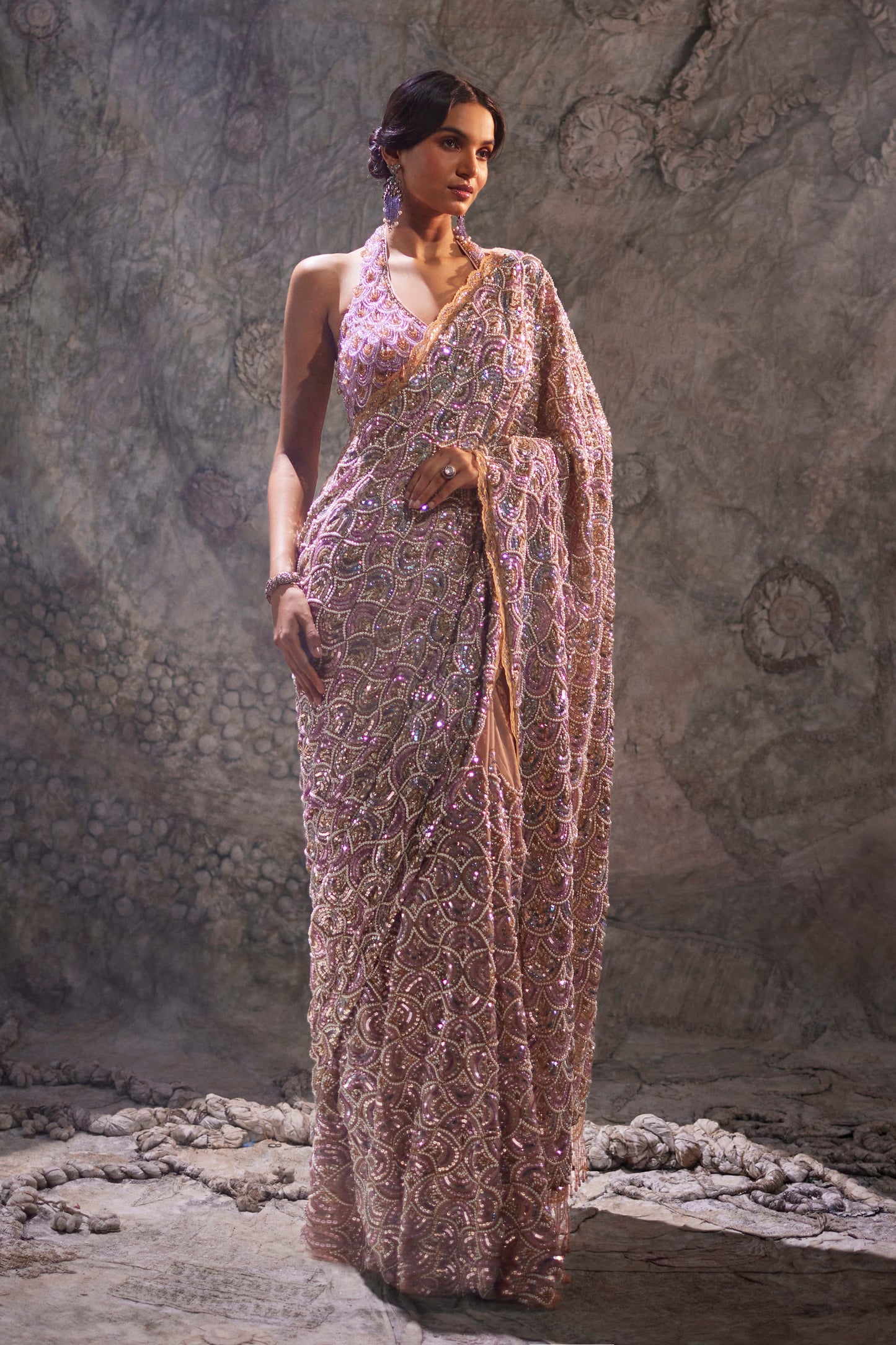 Blush Crystal Scallop Saree