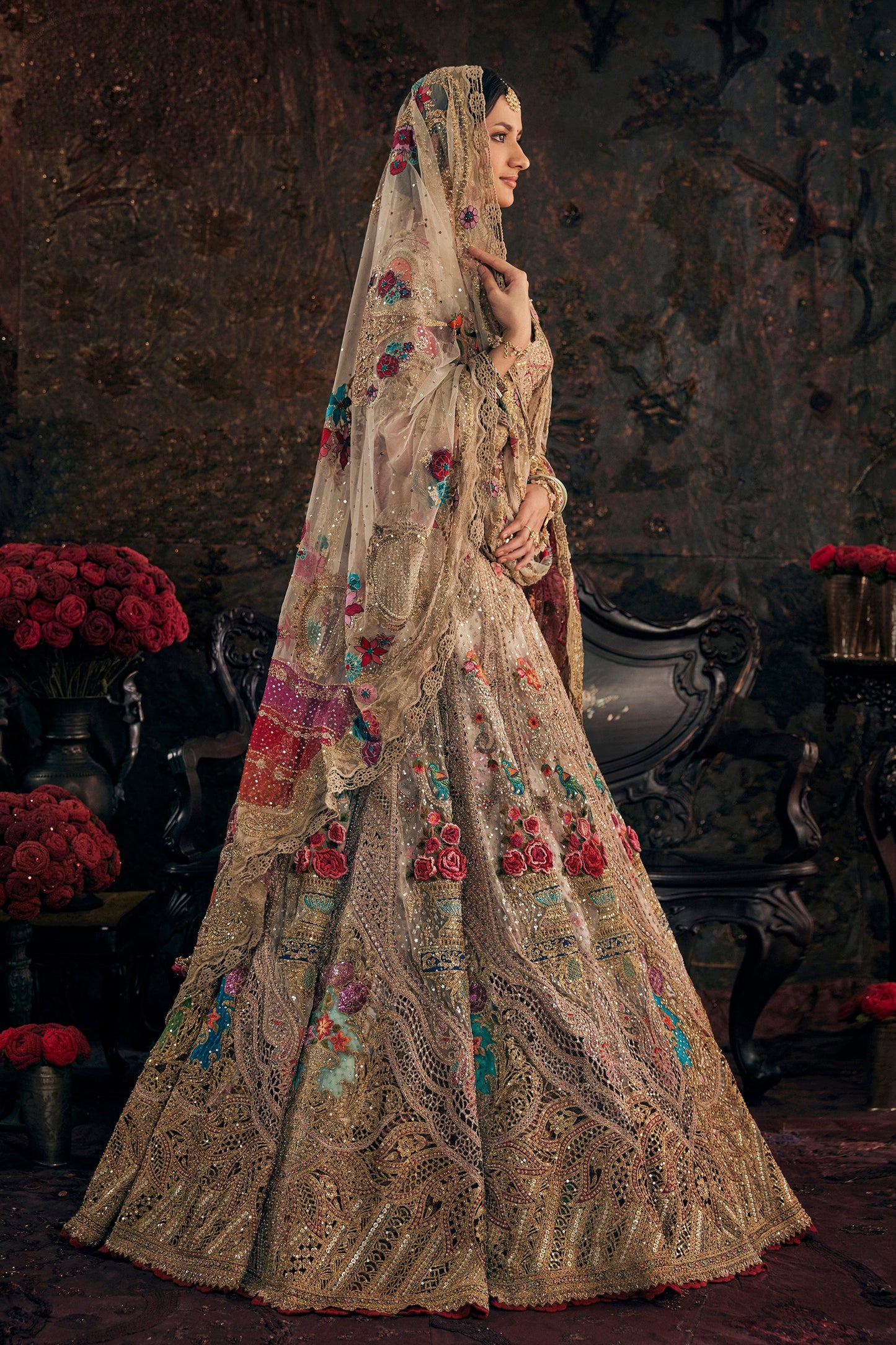 Ivory And Pale Gold Lehenga