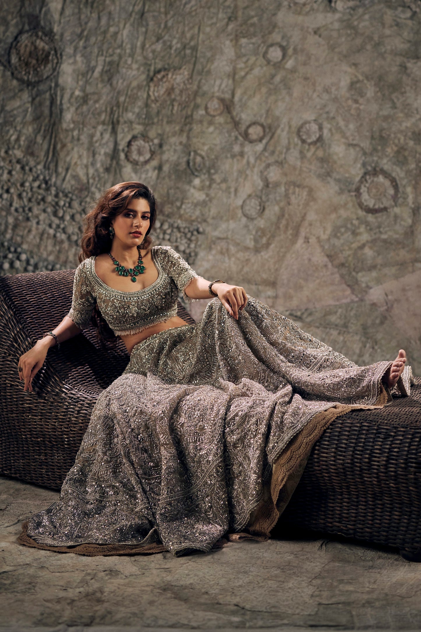 Silver Art Deco Floral Lehenga