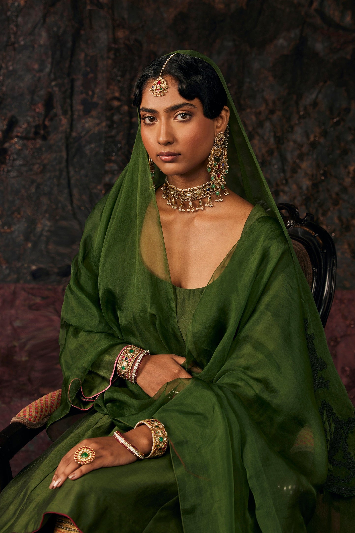 Deep-Green Silk Kalidar Kurta Set