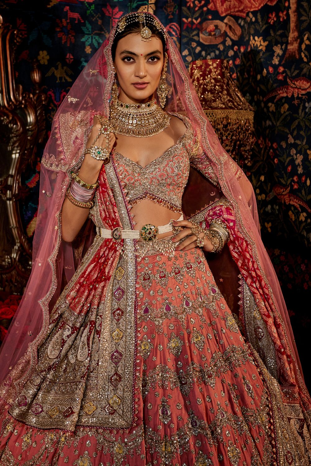 Coral Floral & Paisley Lehenga Set