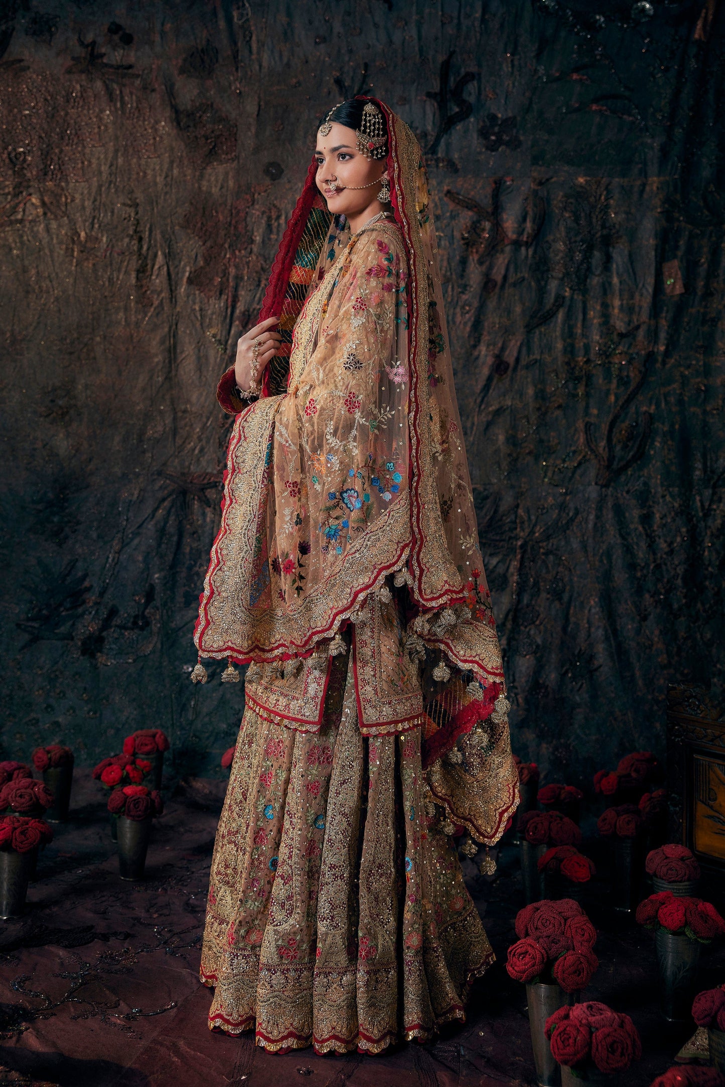 Beige Gold Kurti-Sharara Set