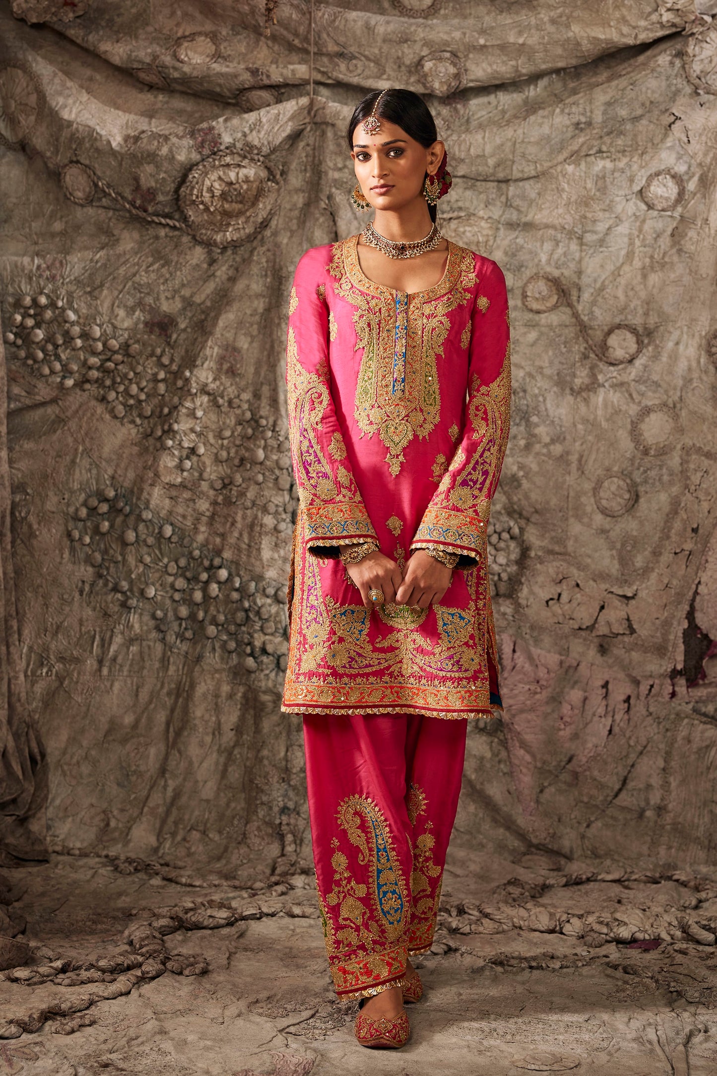 Fuchsia Pink Embroidered Kurta Set