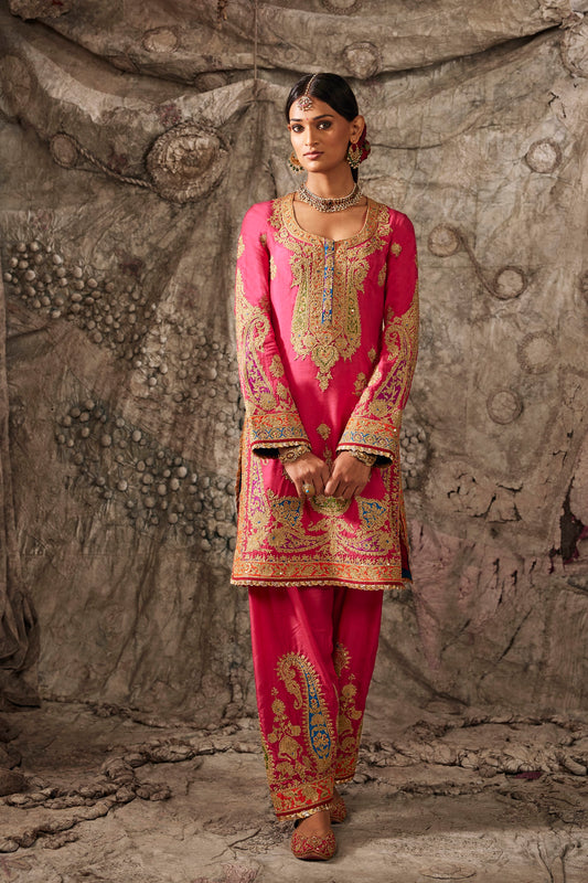 Fuchsia Pink Embroidered Kurta Set