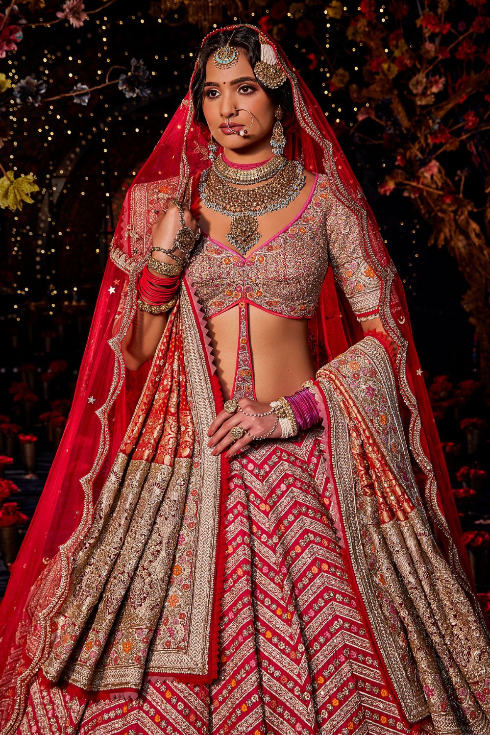 Rani Pink  Chevron Lehenga Set