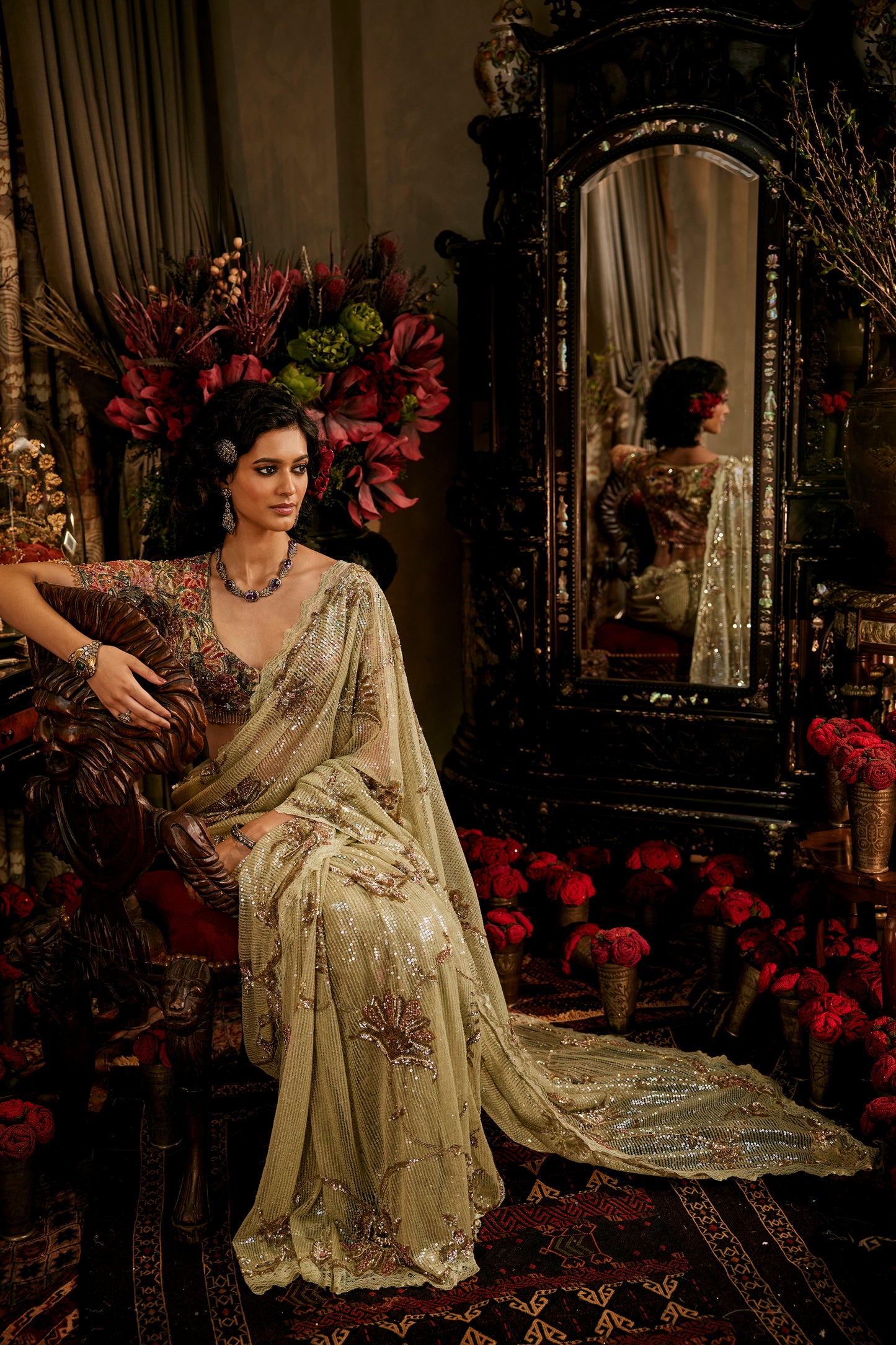 Pale Frosted Green Tulle Saree