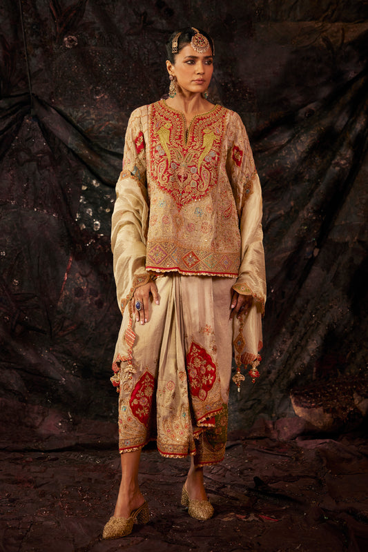 Pale Gold Embroidered Lungi Set