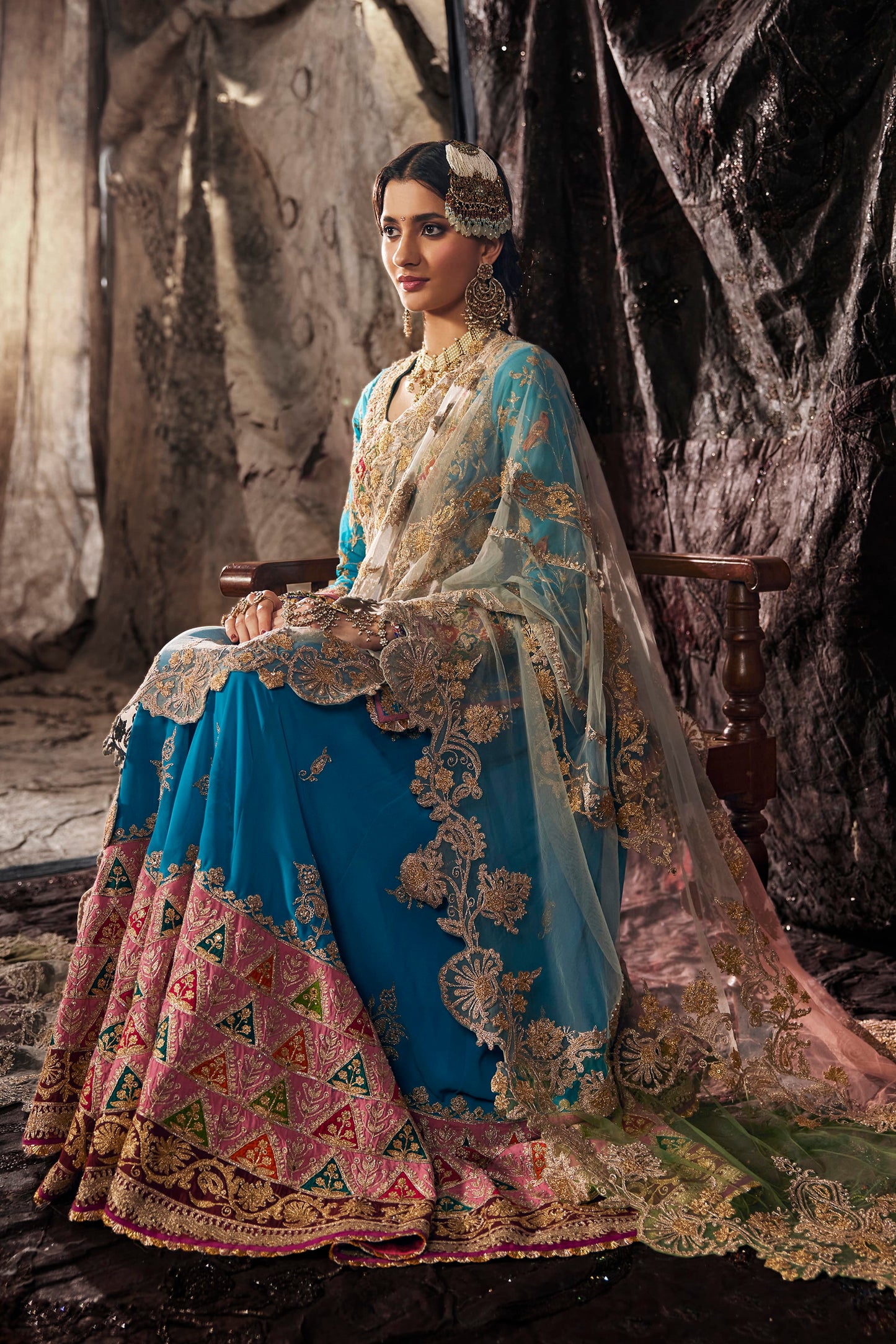 Turquoise Embroidered Kurti Sharara Set