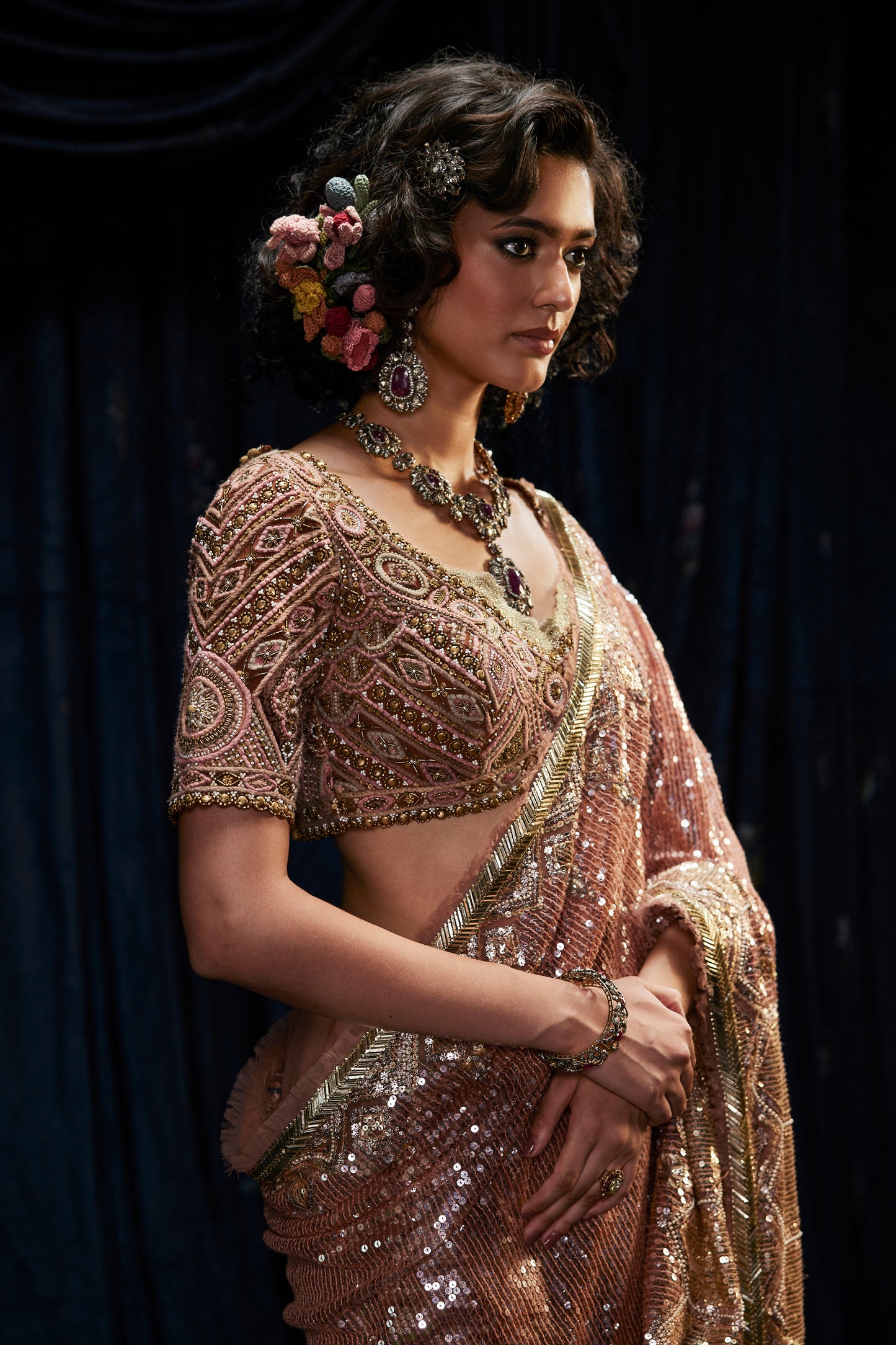 Earthy Blush Tulle Saree