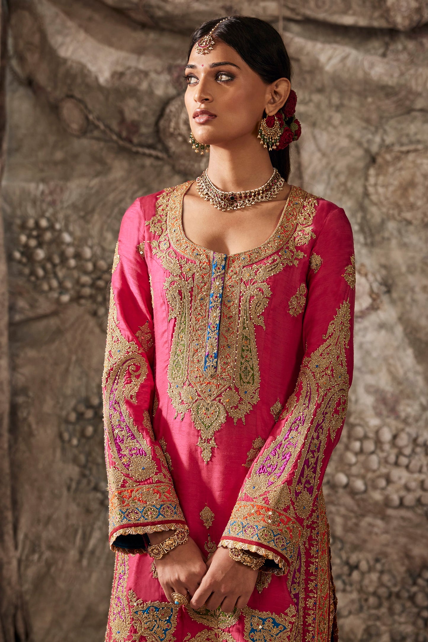 Fuchsia Pink Embroidered Kurta Set