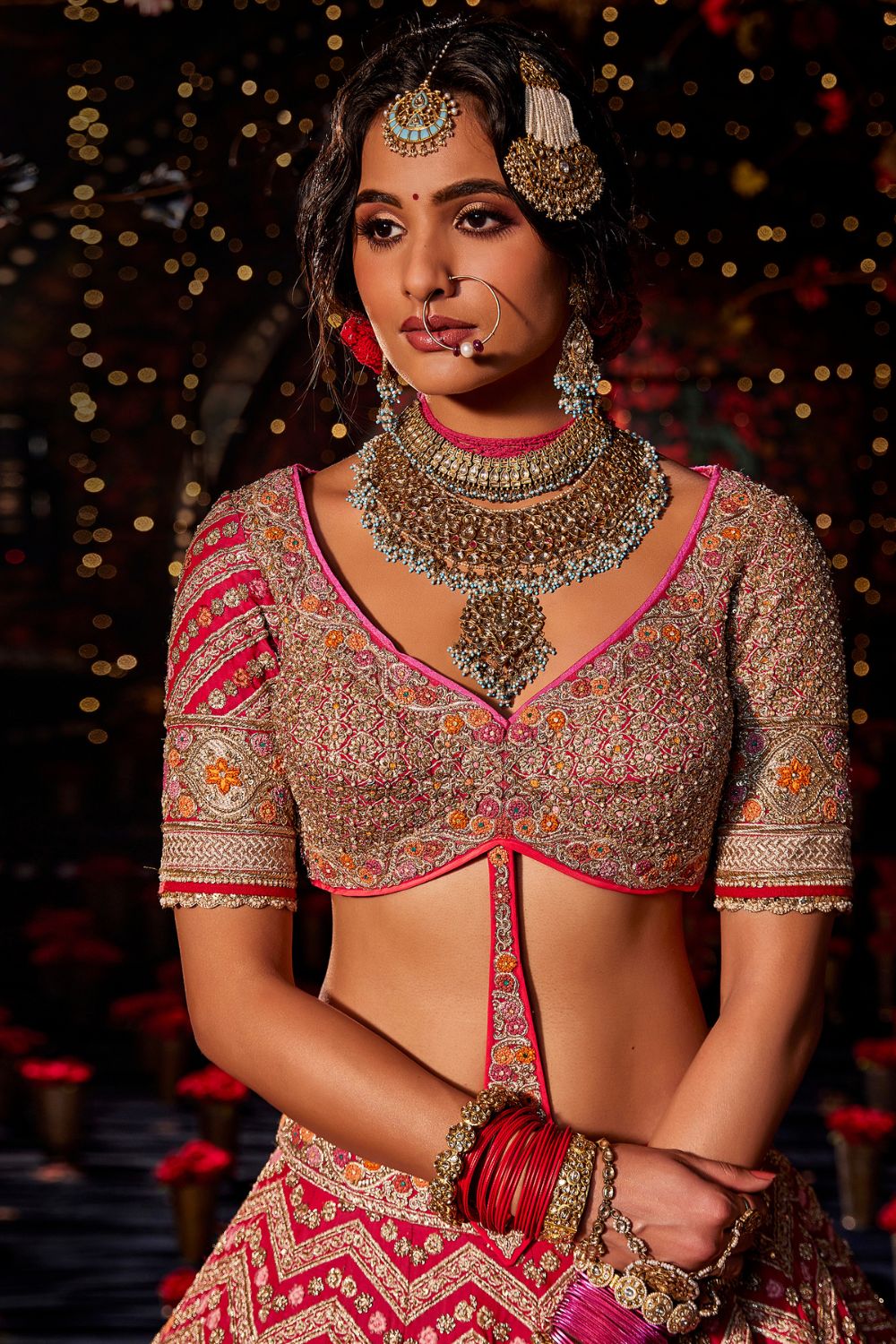 Rani Pink  Chevron Lehenga Set