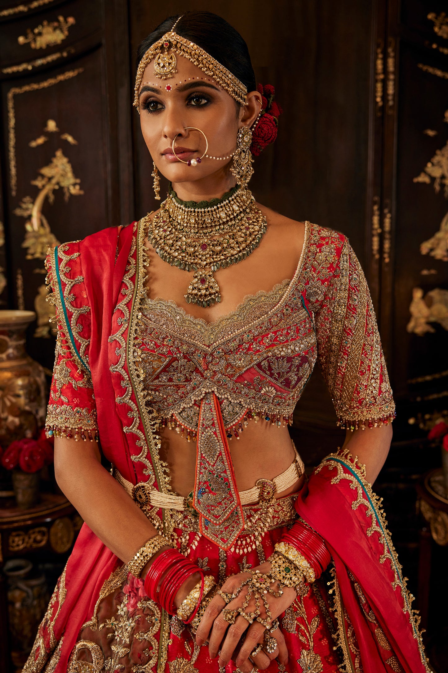 Vivid Red Palampore Lehenga