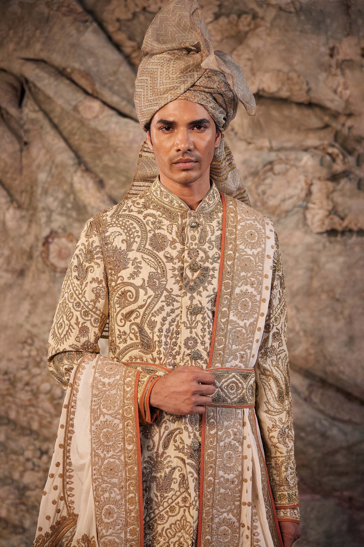 Ivory Floral Embroidered Sherwani