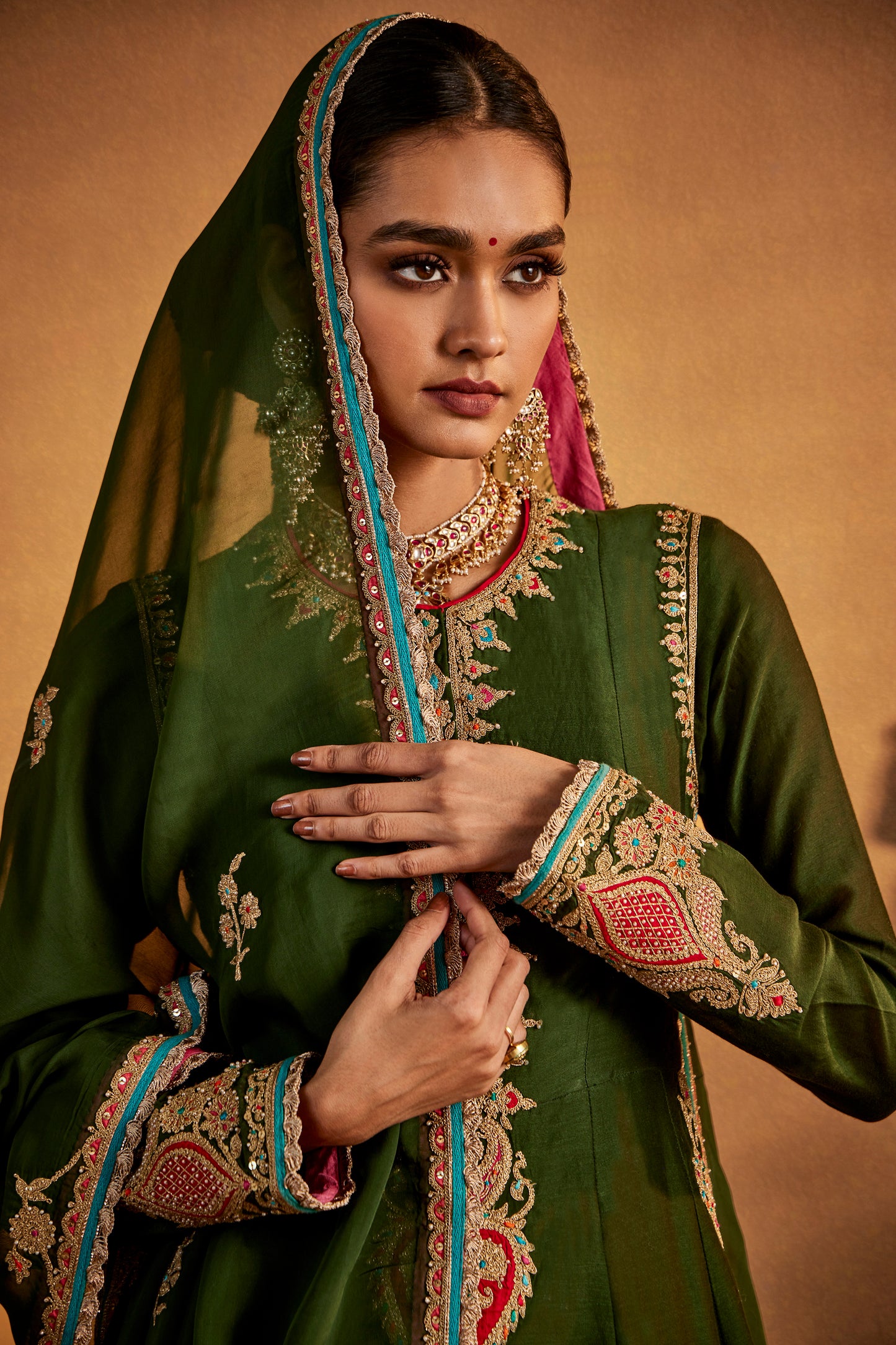 Deep Green Mughal Peacock Kurta Set