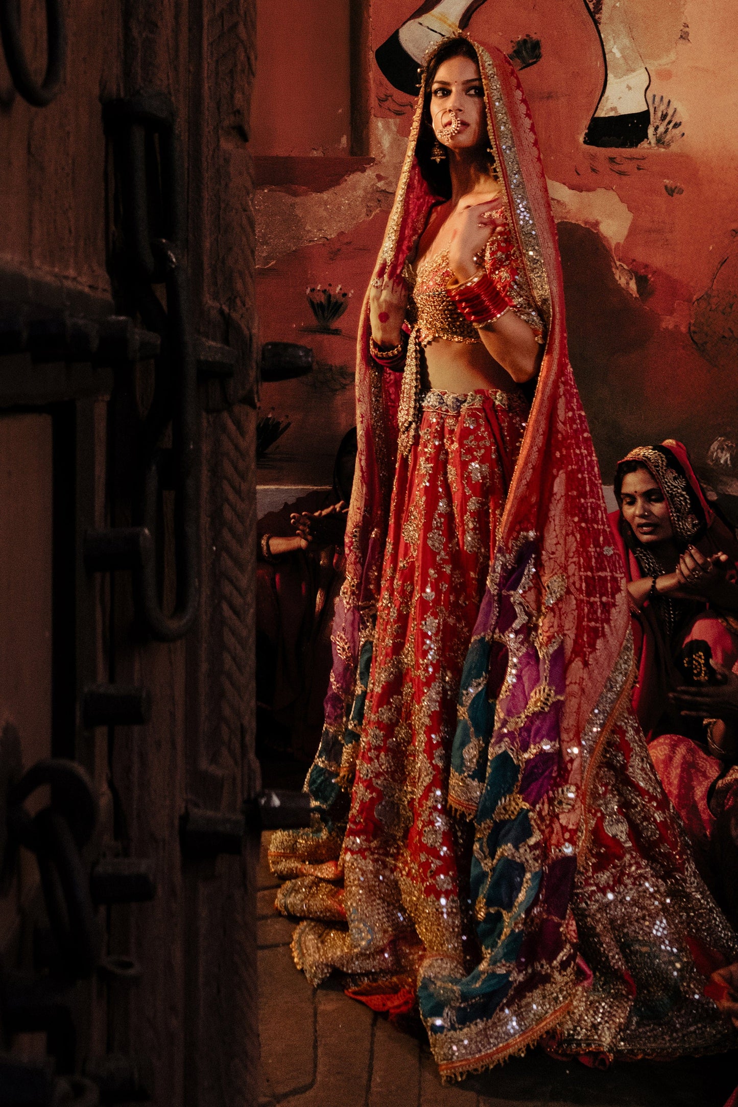 Deep Vermillion Red Silk Lehenga