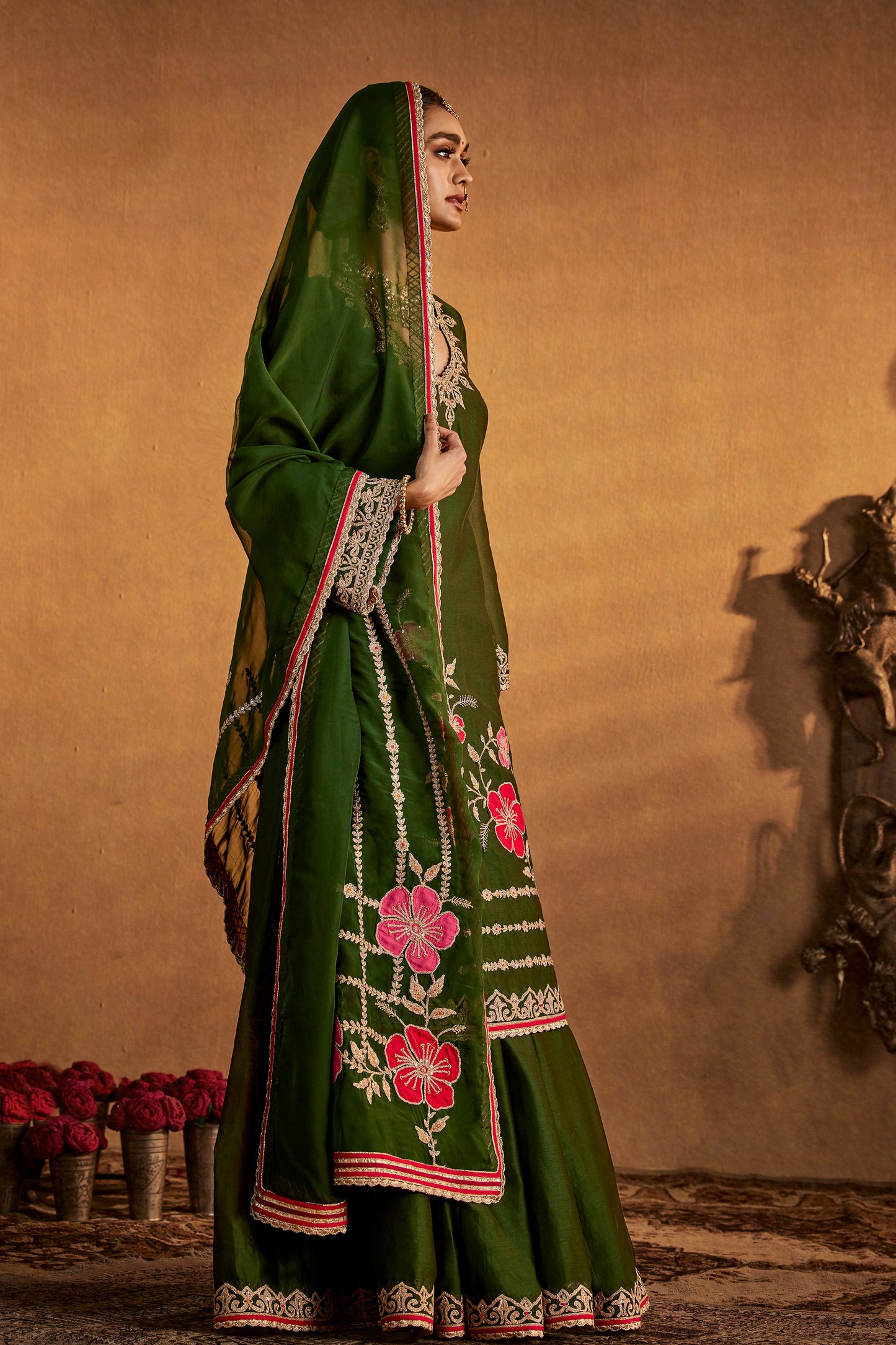 Deep Green Floral Sharara Set