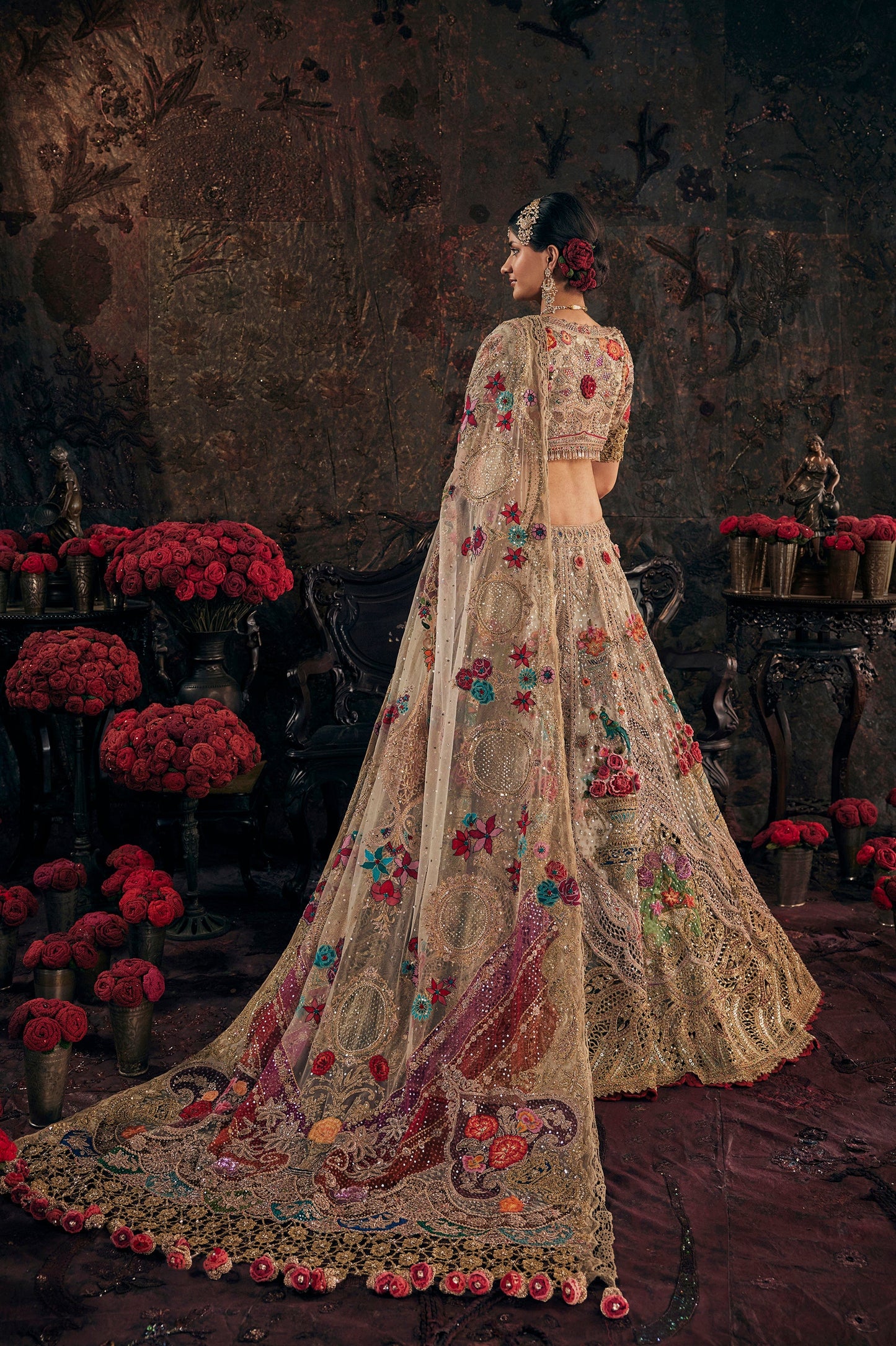 Ivory And Pale Gold Lehenga