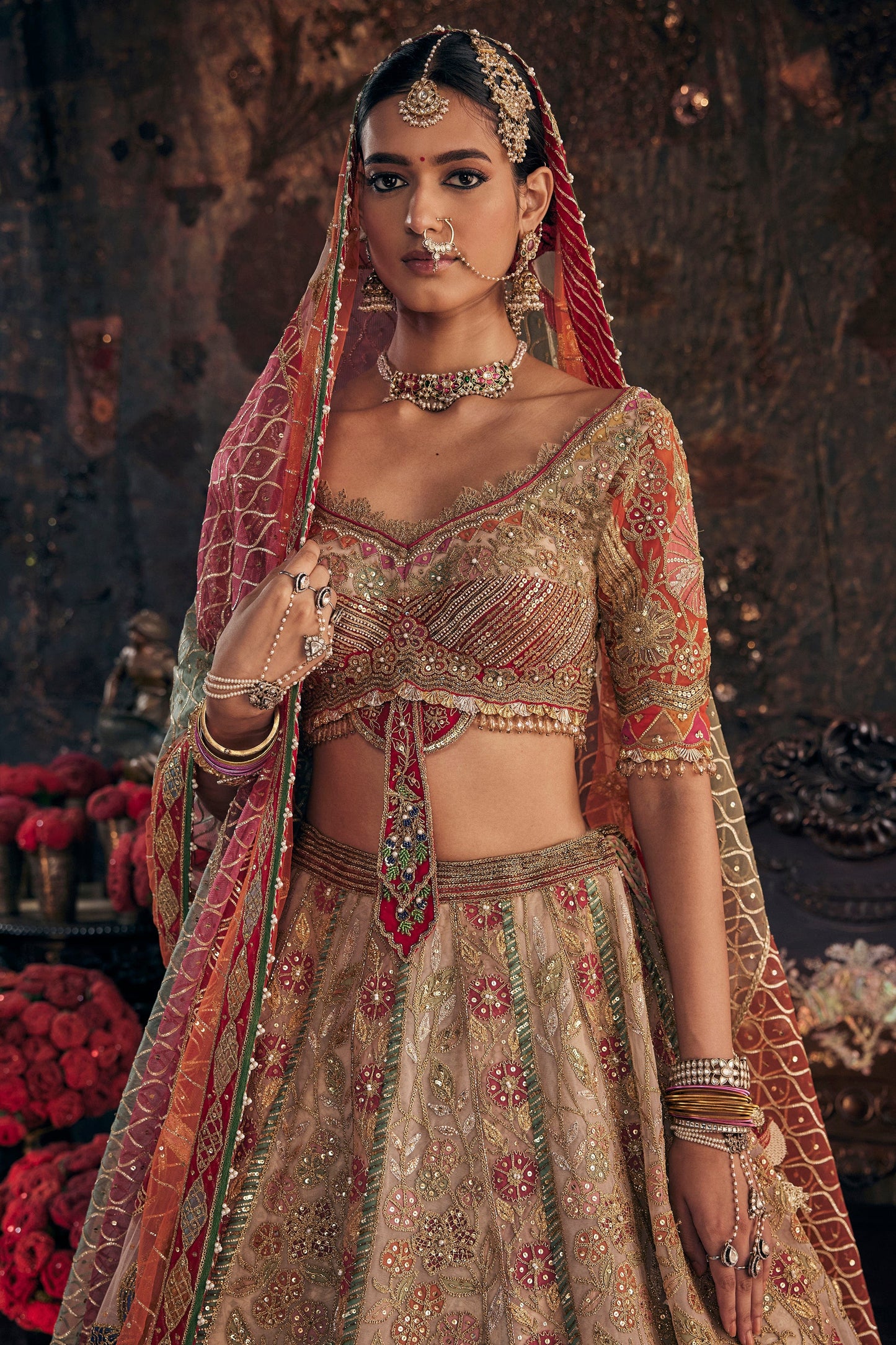 Earthy Ivory Tulle Lehenga