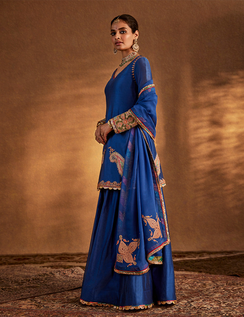 Deep Blue Abha Sharara Set