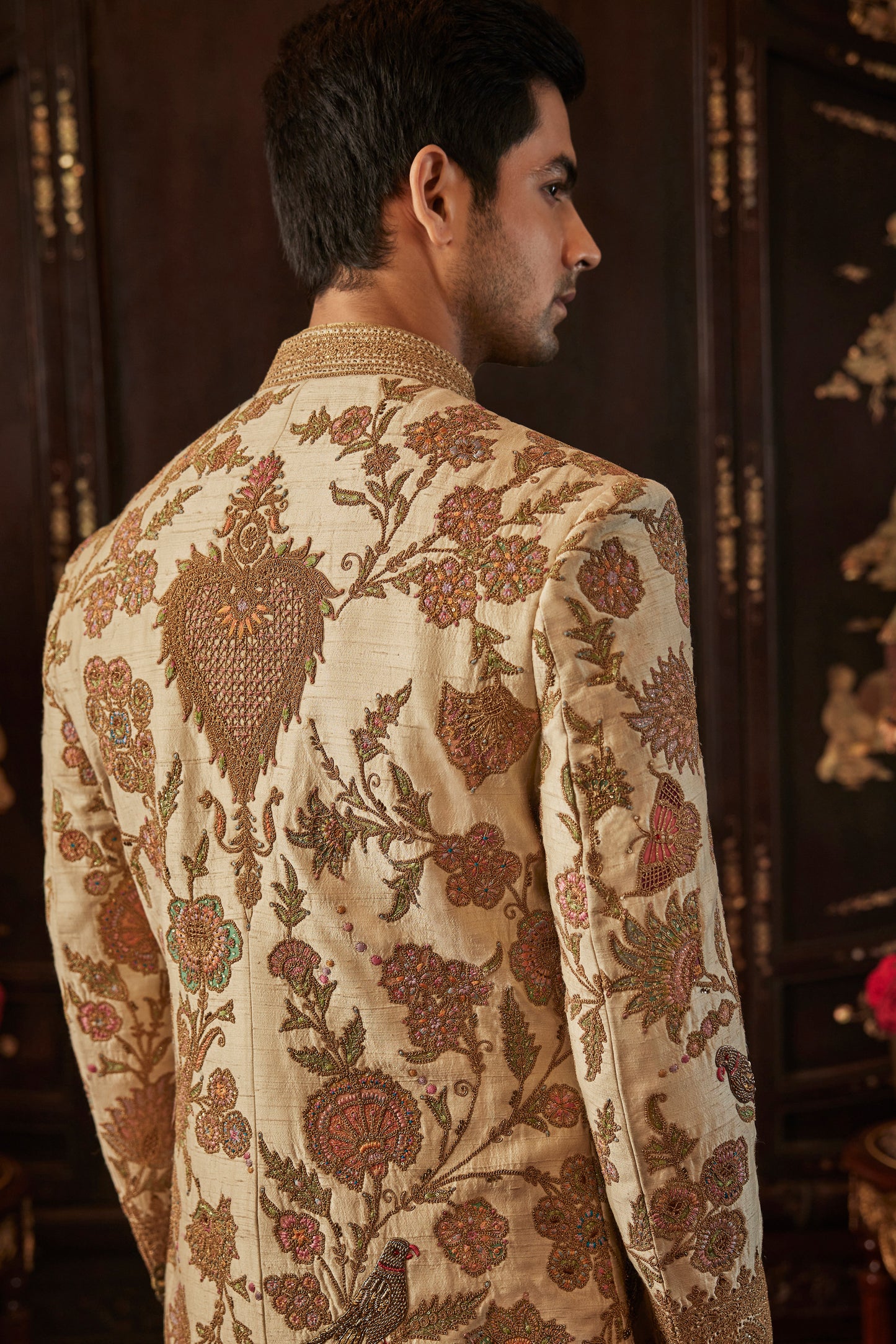 Pale Ivory Silk Sherwani